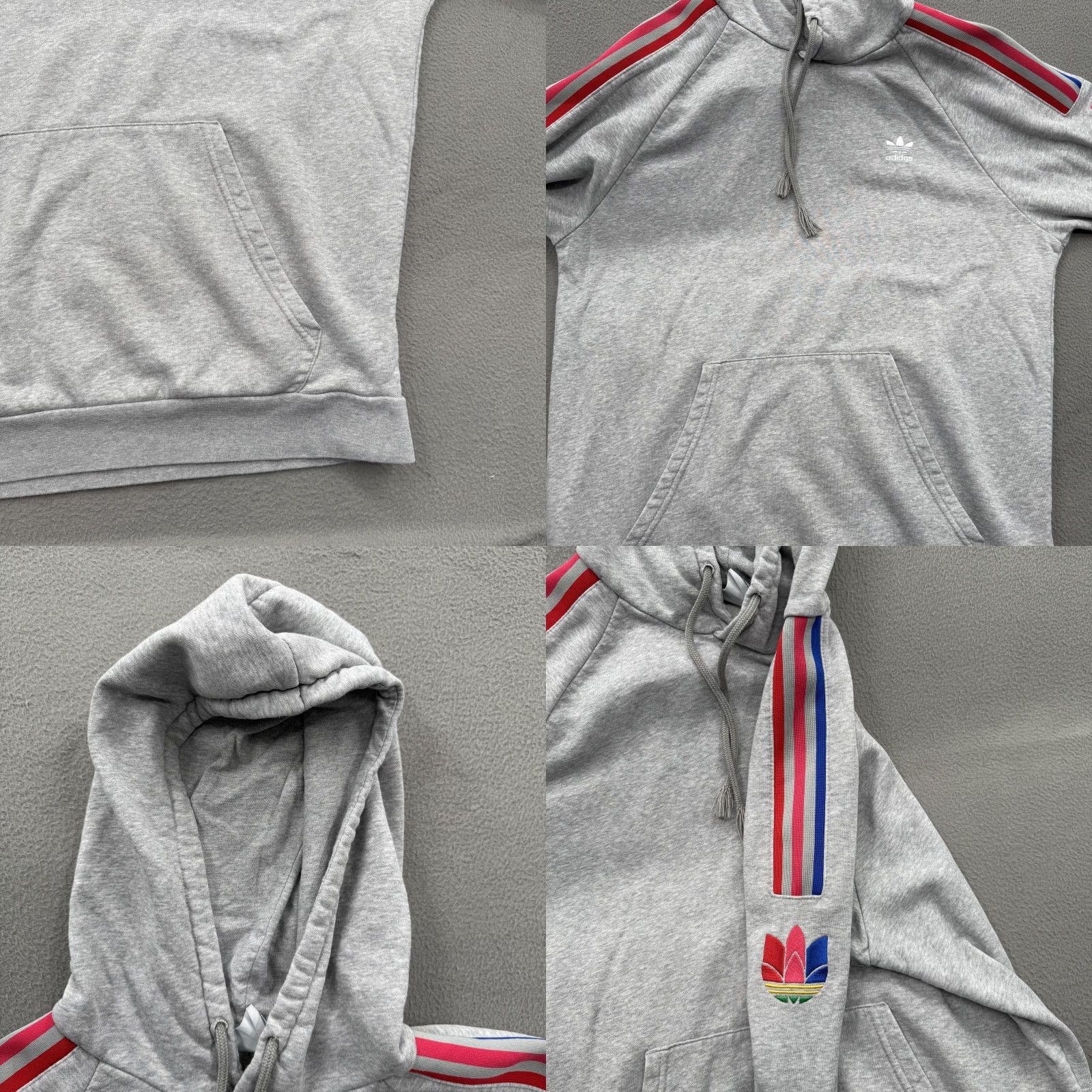 Adidas Adidas Originals Hoodie Mens Large Gray Trefoil Stripe Sleeve Pullover Size US L / EU 52-54 / 3 - 8 Thumbnail