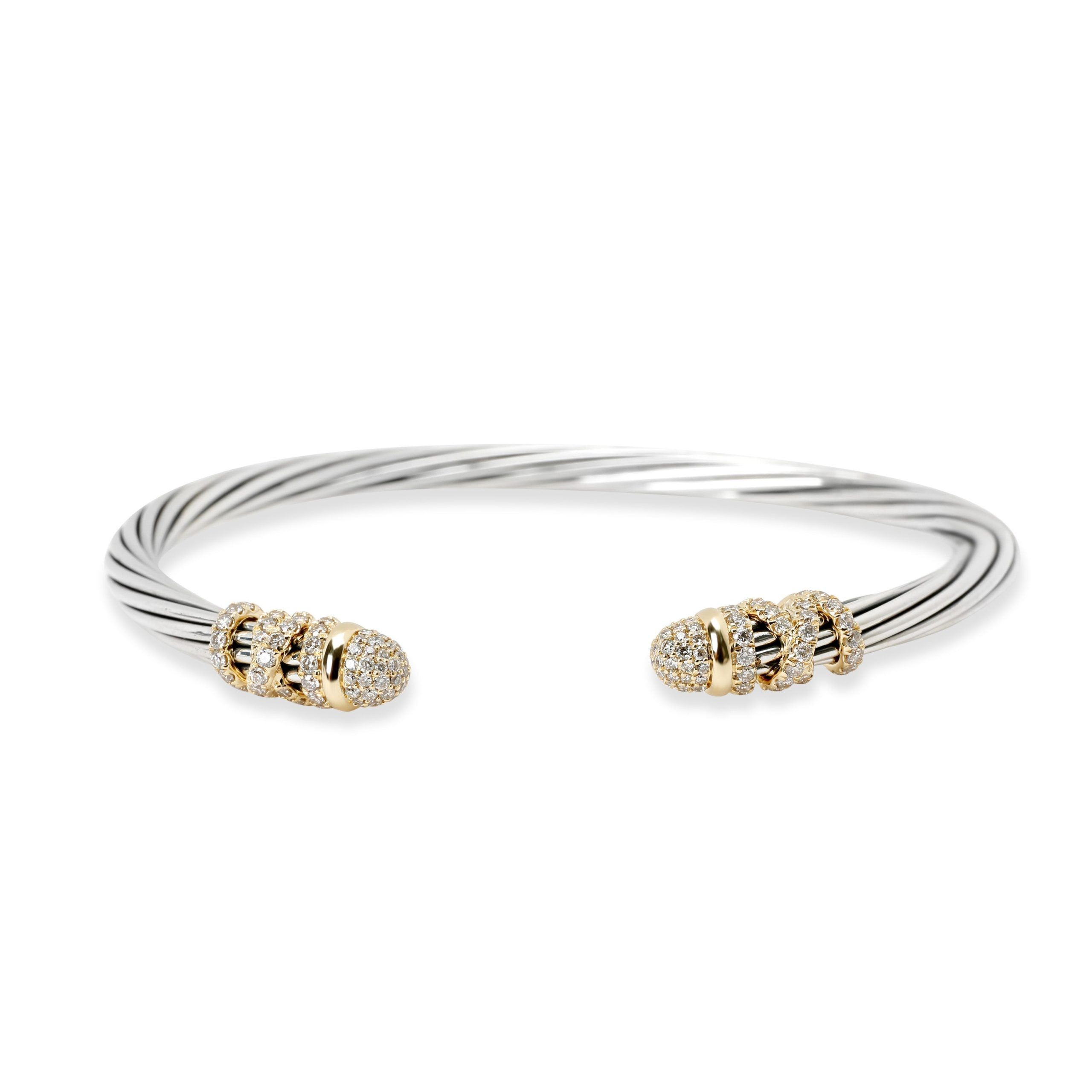 image of David Yurman Helena Diamond Bangle In 18K Yellow Gold & Sterling Silver, Women's