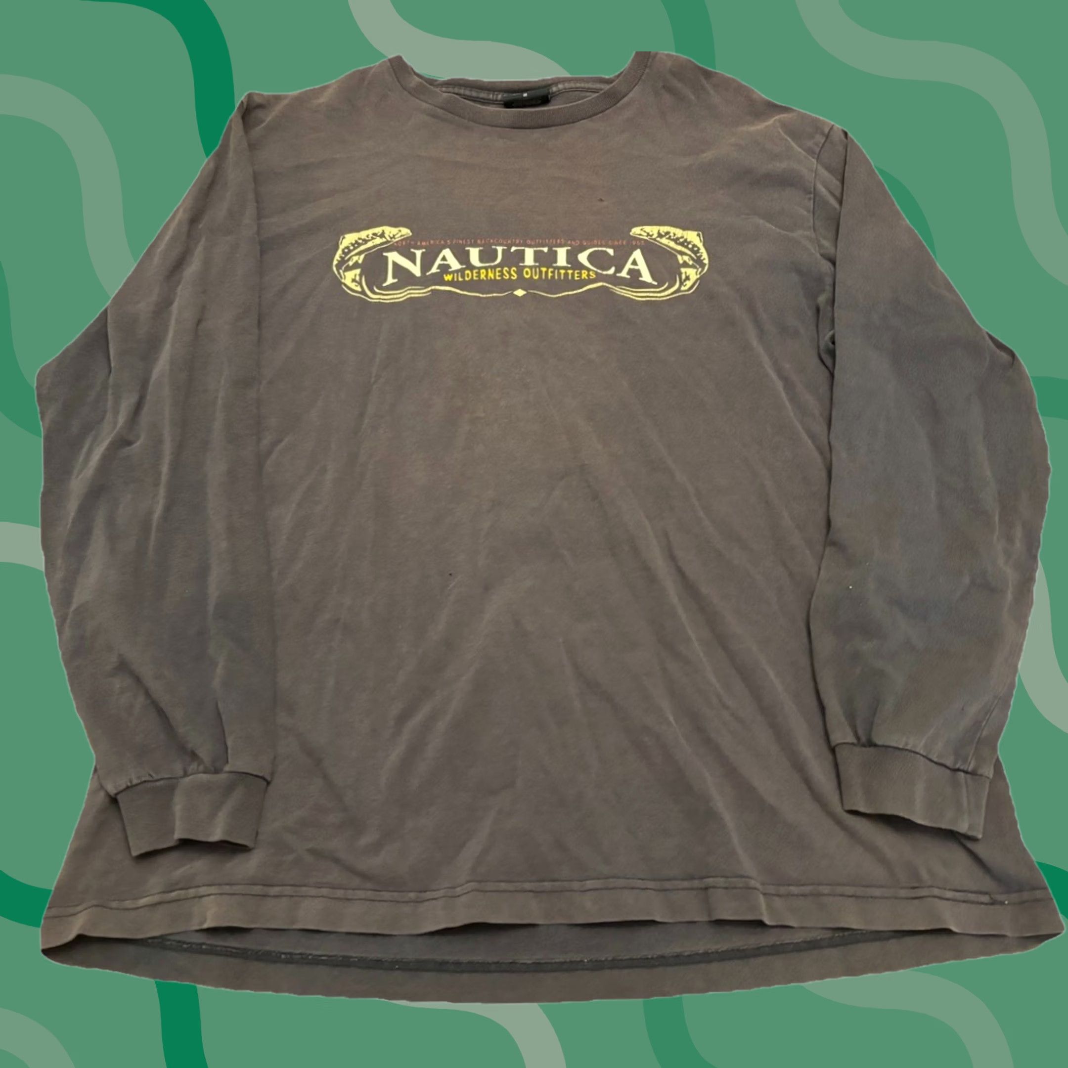Nautica VINTAGE Nautica Wilderness Mens Long Sleeve T Shirt M 90s Sun Faded Blue Graphic Print Crew Neck Nylon? Size US M / EU 48-50 / 2 - 1 Thumbnail