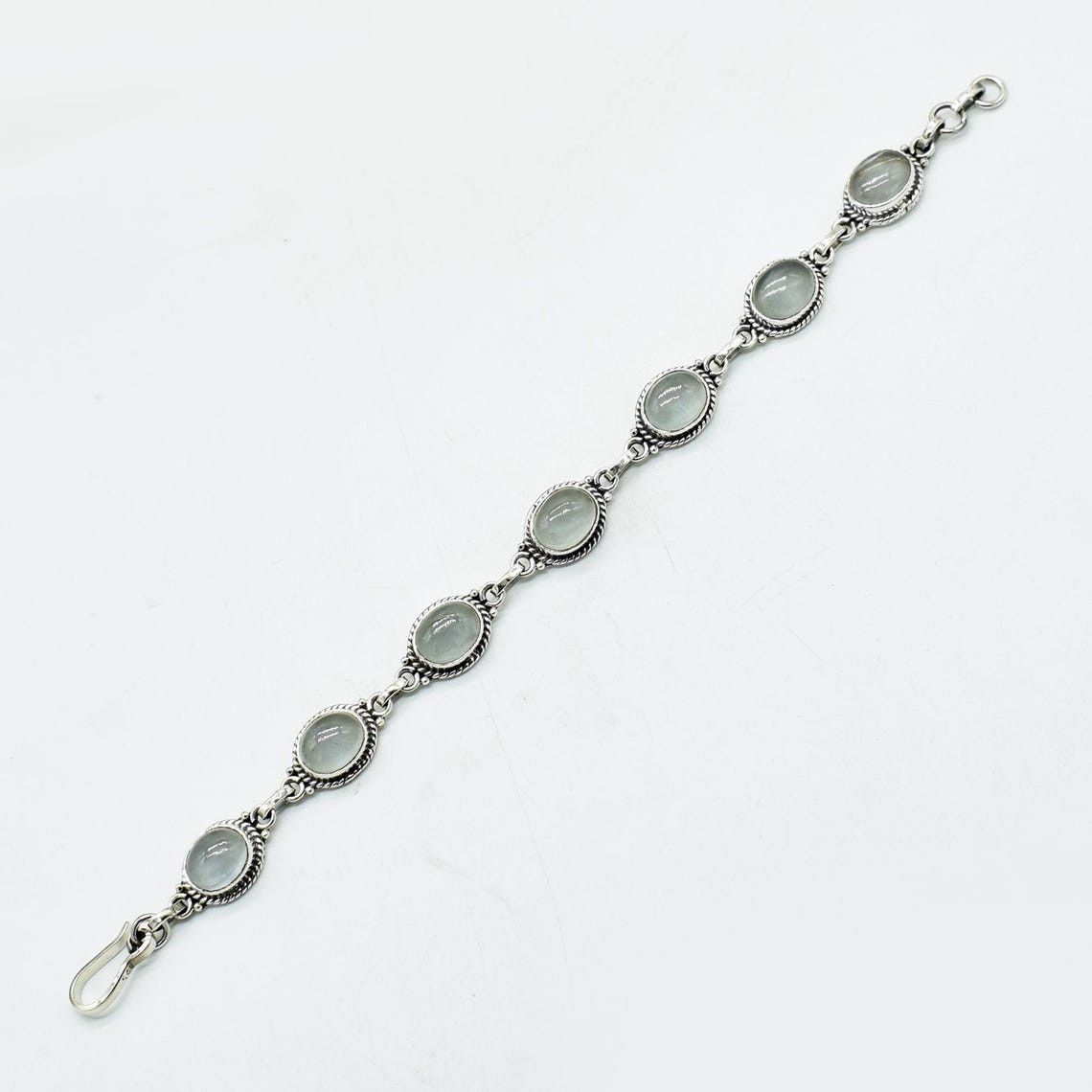 Handmade Genuine milky Aquamarine Gemstone 925 Silver Bracelet Size ONE SIZE - 3 Thumbnail