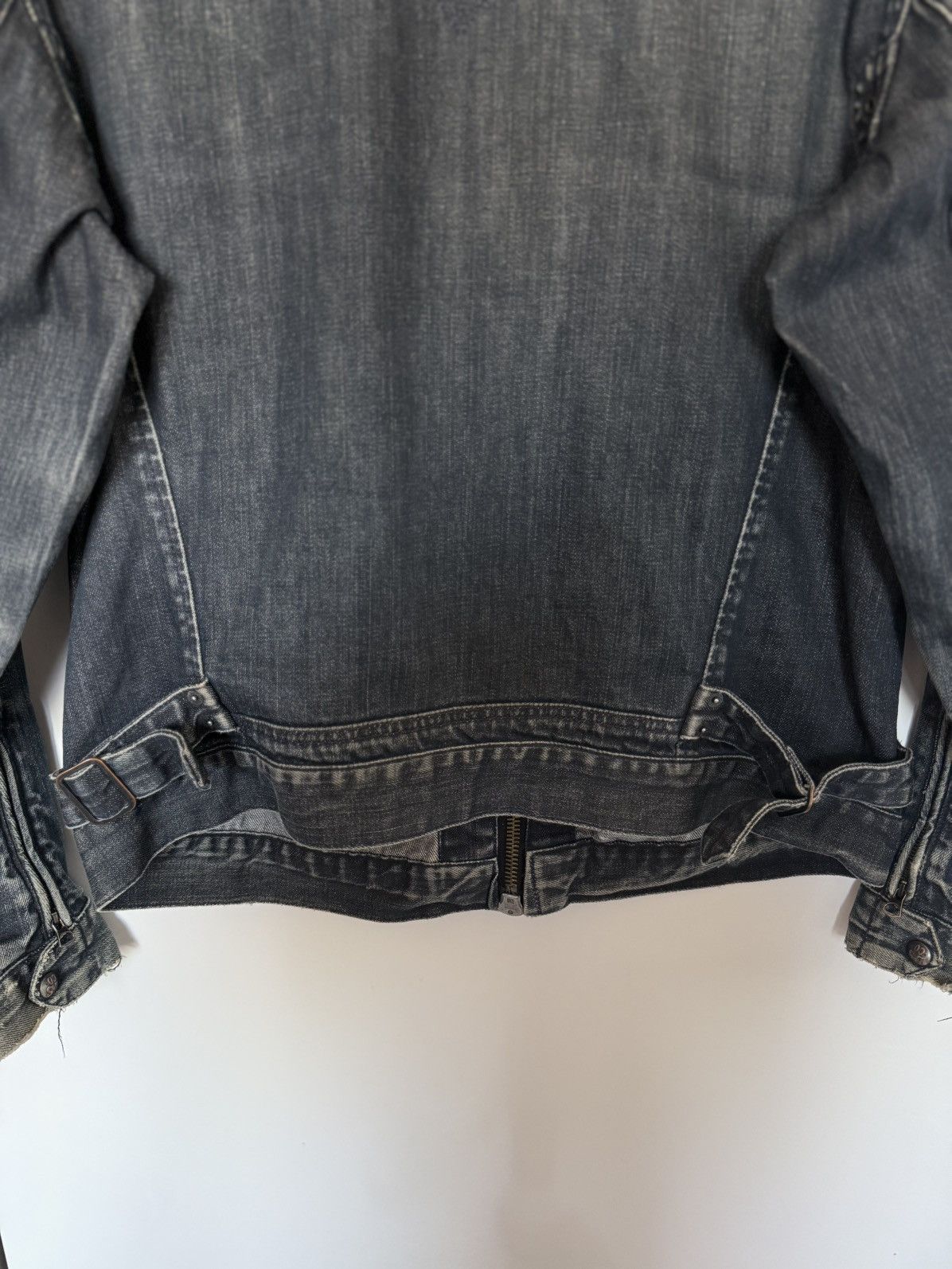 Levi's Levi’s Navy Washed Distressed Double Zip Biker Denim Jacket Size US XL / EU 56 / 4 - 8 Thumbnail