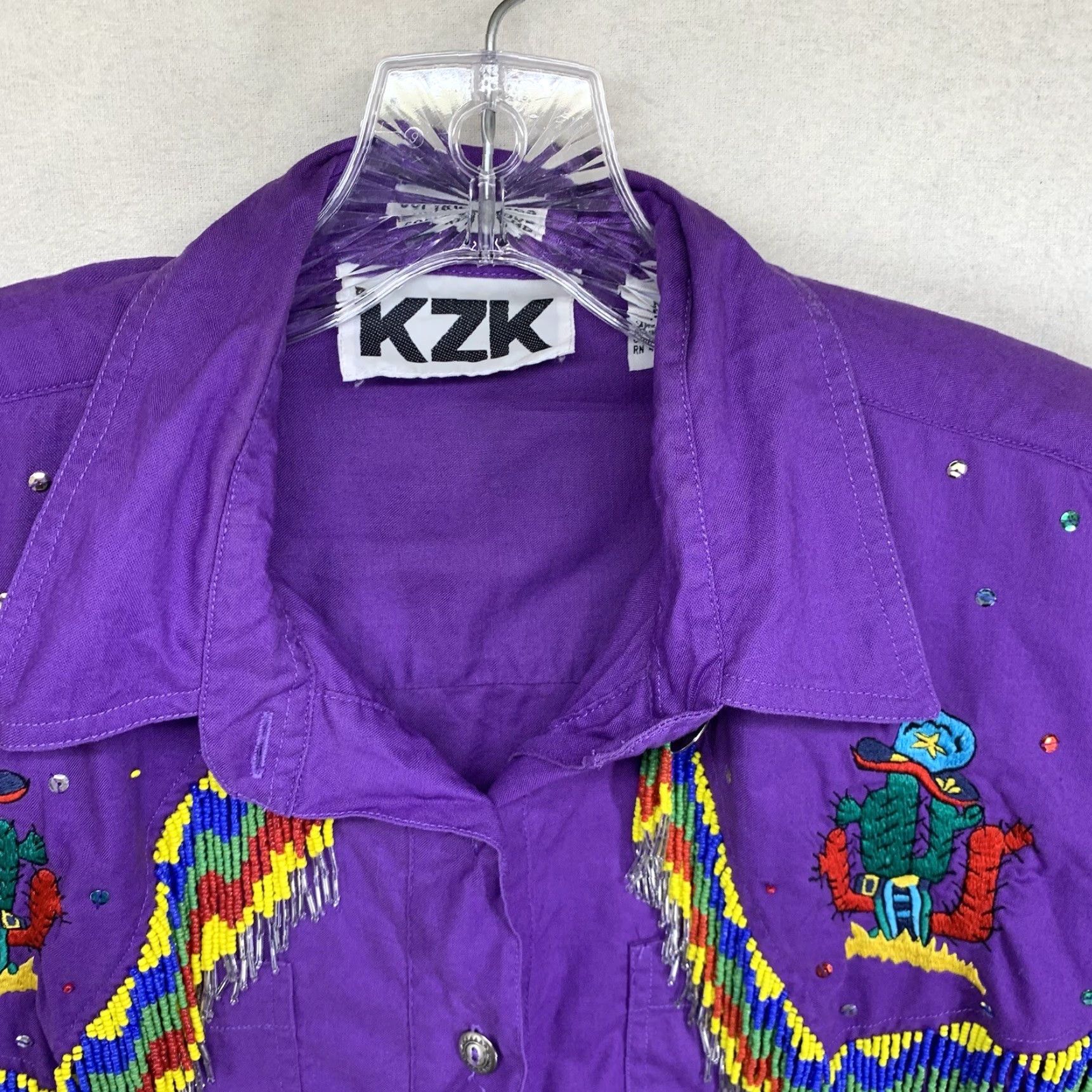 Vintage VINTAGE KZK Western Shirt Women Medium Purple Beaded Embroidered Cowgirl 90s Western-style Size M / US 6-8 / IT 42-44 - 4 Thumbnail
