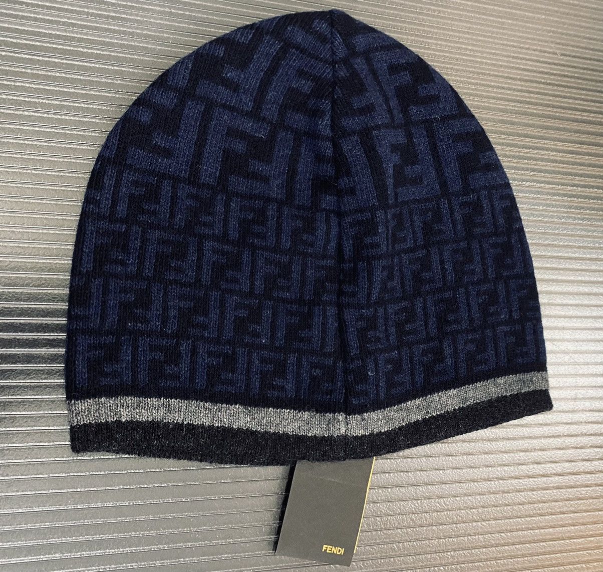 Fendi Fendi 🇮🇹 Blue/Black Wool blend FF Beanie unisex NEW Size ONE SIZE - 2 Thumbnail