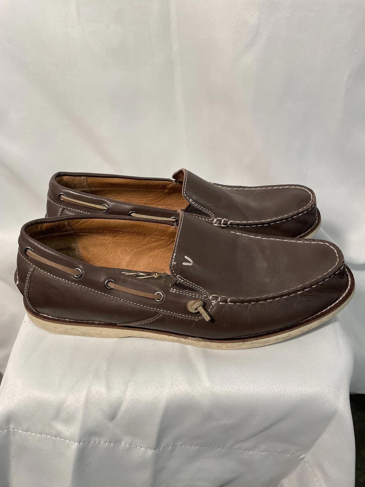 Designer Brown Leather Loafers for Men - Comfortable Slip-On Shoes Size US 11.5 / EU 44-45 - 3 Thumbnail