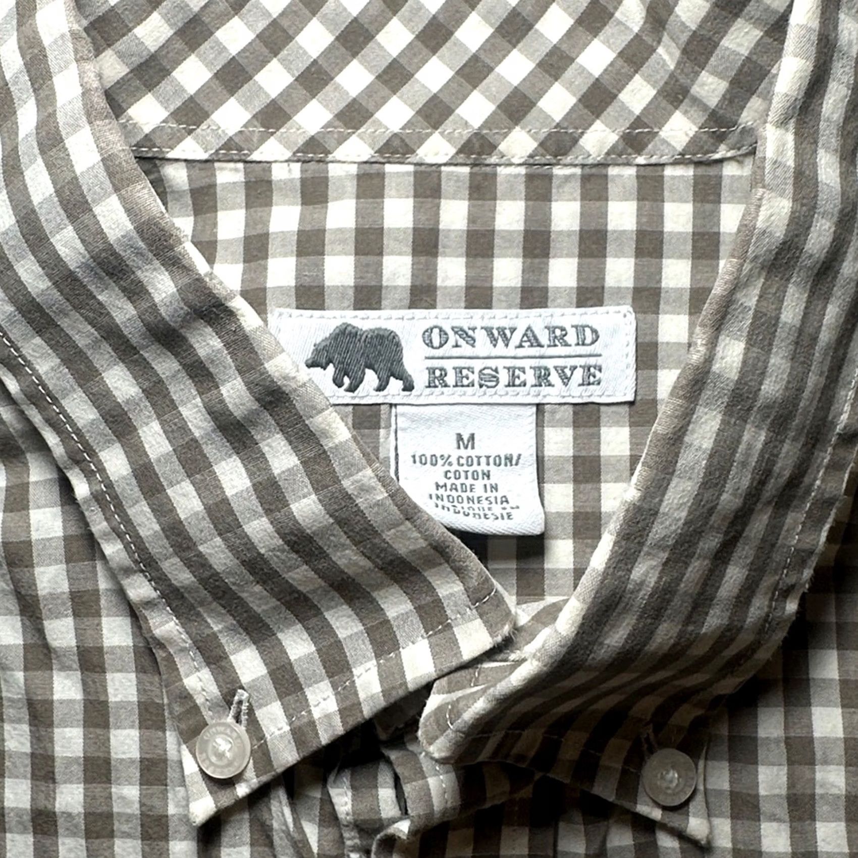 Vintage Onward Reserve Gingham Checkered Long Sleeve Button Down Medium Mens Tan Size US M / EU 48-50 / 2 - 6 Thumbnail