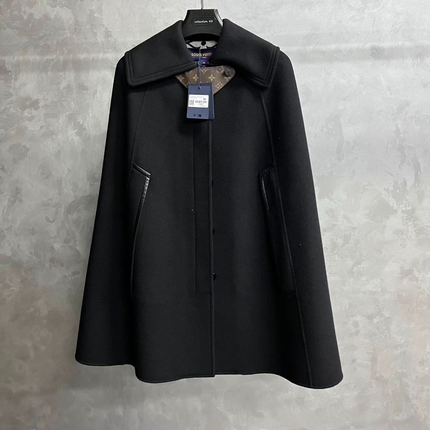 Louis Vuitton LV Black Allover Print Leather Collar Overcoat 38 Size S / US 4 / IT 40 - 1 Thumbnail
