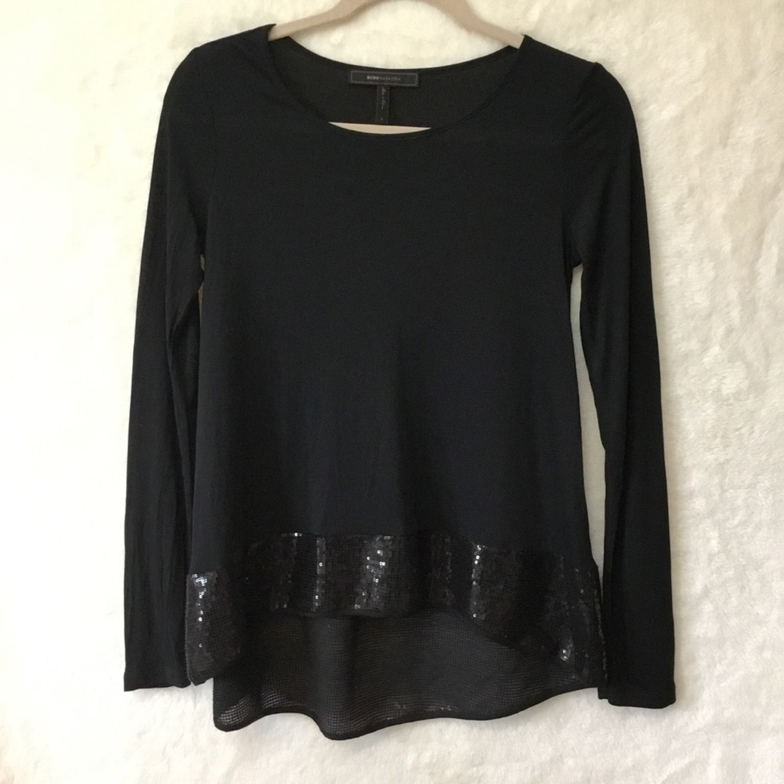 Bcbgmaxazria BCBGMaxaZria Black High & Low Long Sleeve Top Size S / US 4 / IT 40 - 1 Thumbnail