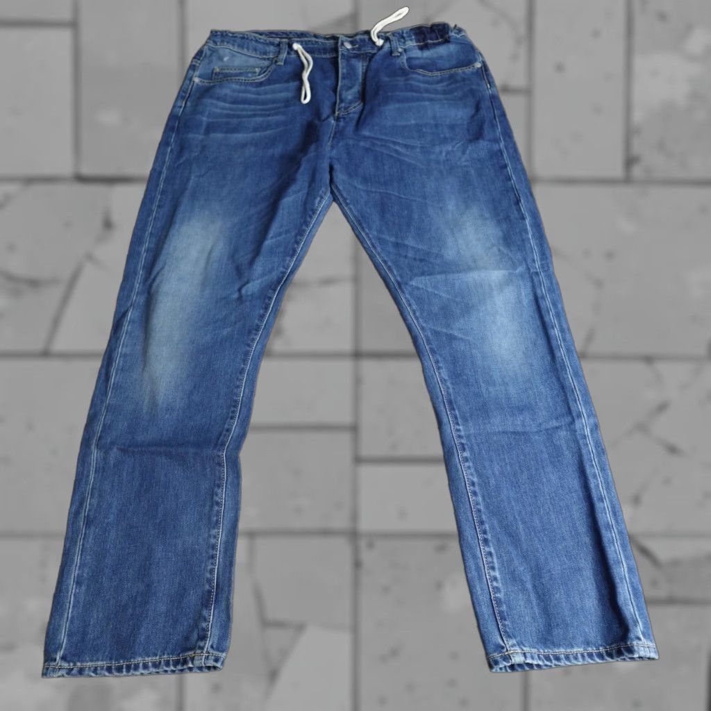Vintage EDUN Jeans 34 x 30 Blue Button Fly Straight Waist Drawstring Men Denim Cotton 5-Pocket Relaxed Regular Size US 34 / EU 50 - 1 Thumbnail