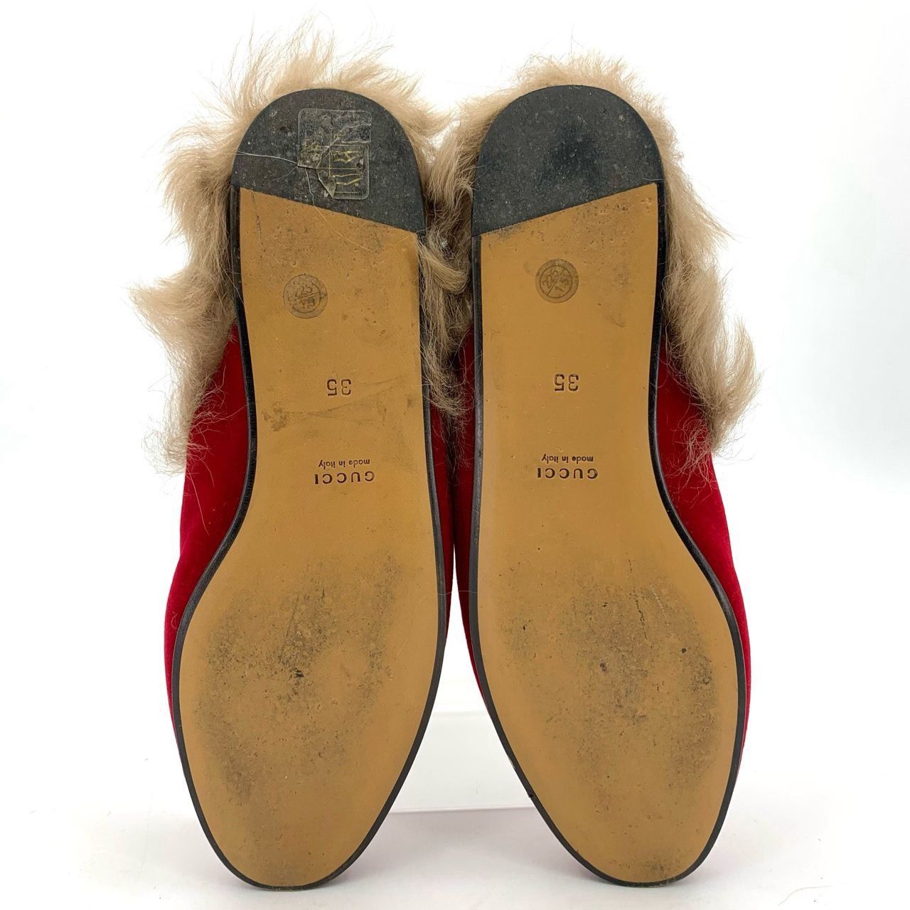Gucci Gucci Womens Red Velvet & Fur Horsebit Mule Loafers Size 35 Size US 5 / IT 35 - 5 Thumbnail