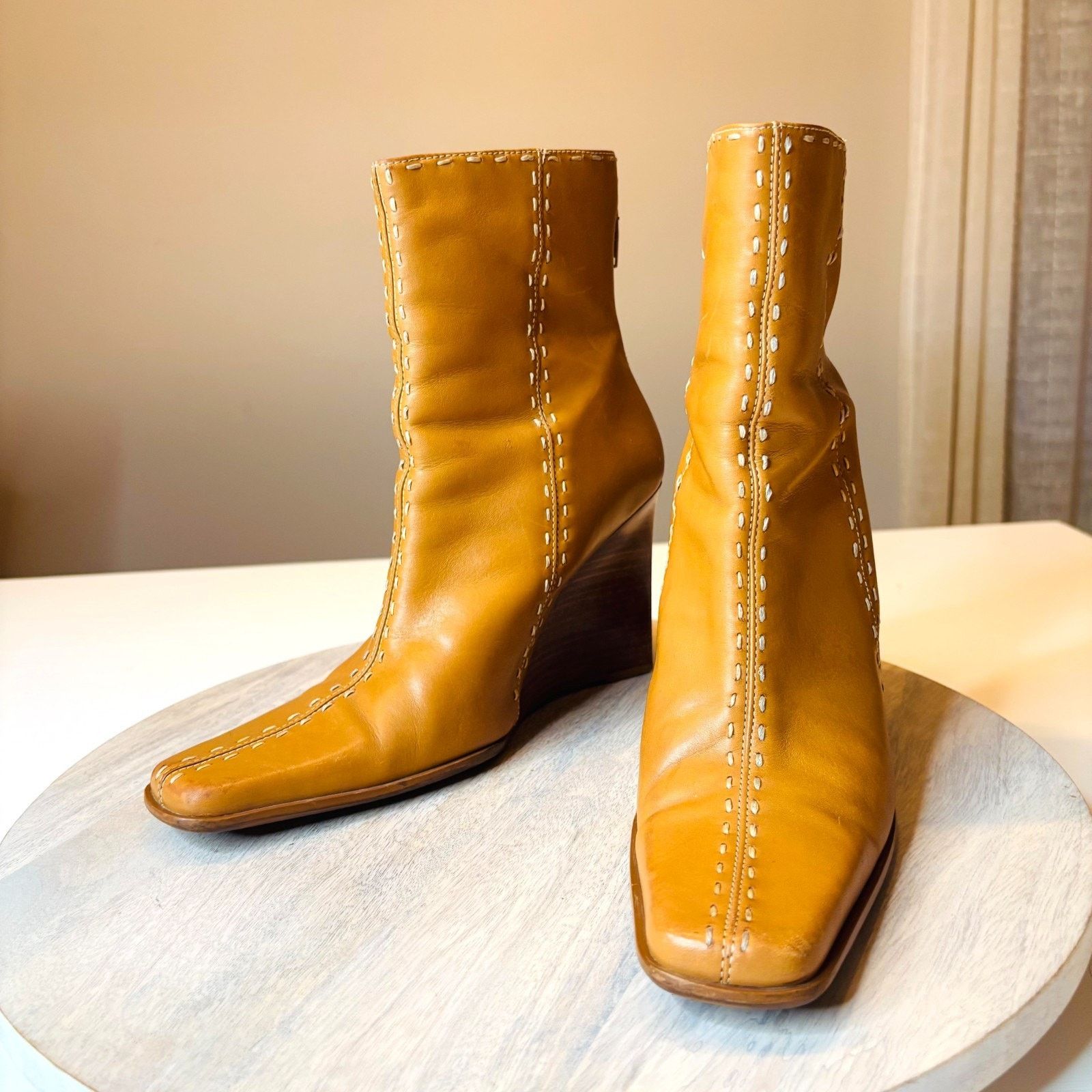 Diba True Diba Elko Tan Leather Wedge Boots 8.5 Made in Brazil Size US 8.5 / IT 38.5 - 3 Thumbnail
