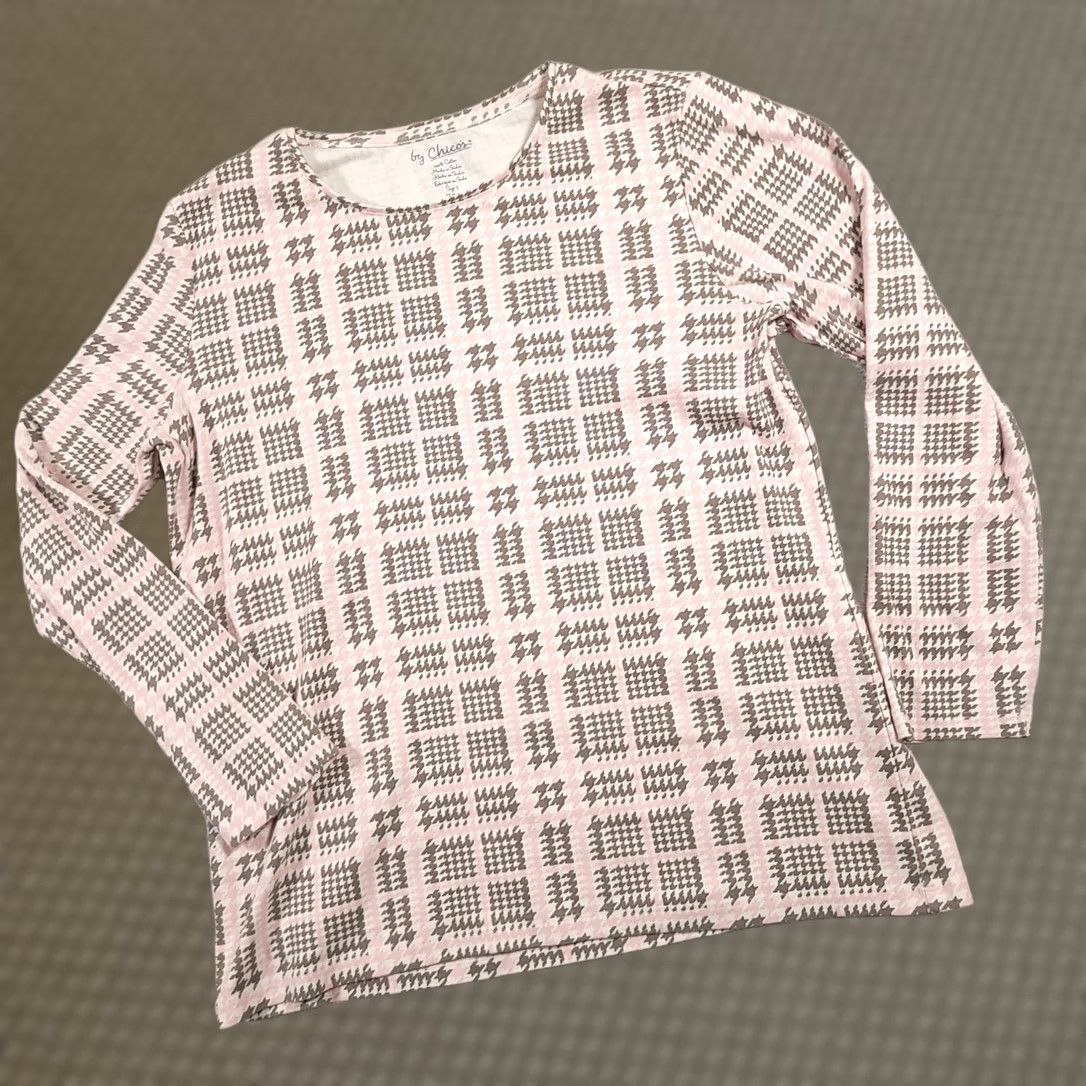 Vintage Chico's Tee Shirt Women's XL Long Sleeve Round Neck Geometric Casual Pink Cotton Knit Regular Imported Size XL / US 12-14 / IT 48-50 - 1 Thumbnail