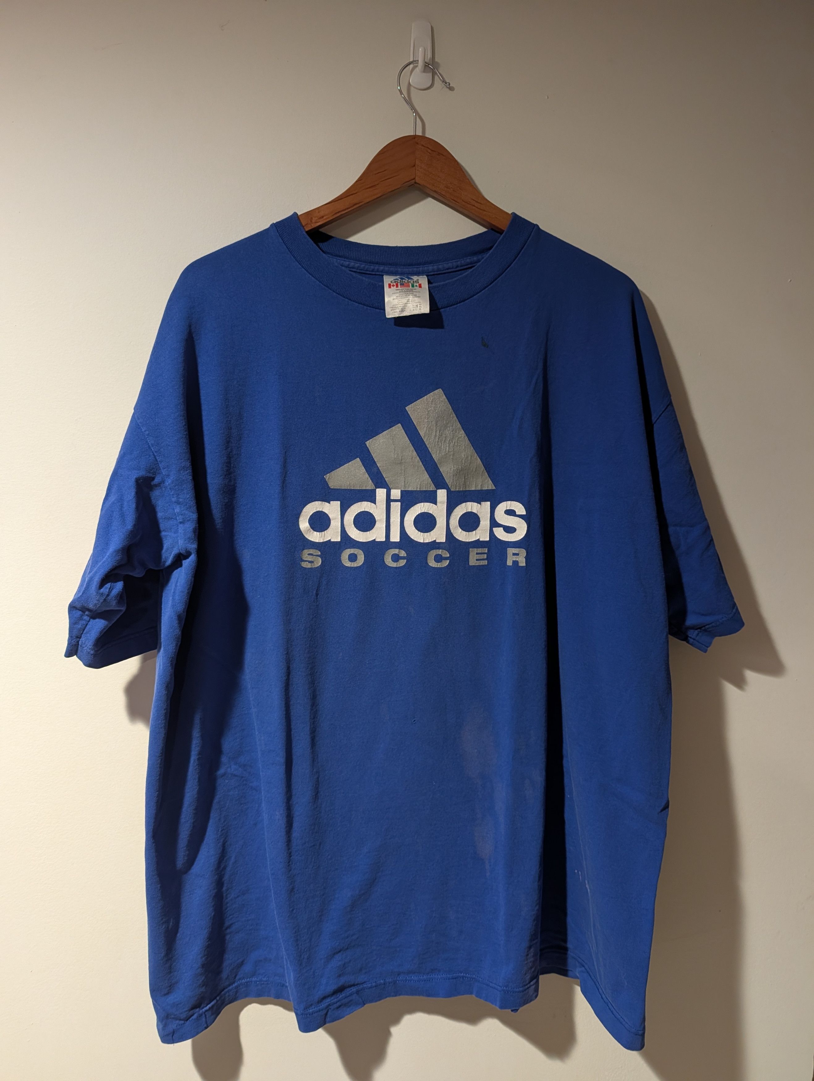 Adidas VTG 90s Adidas Soccer Big Logo T-Shirt Back Print Made USA Size US XL / EU 56 / 4 - 1 Thumbnail