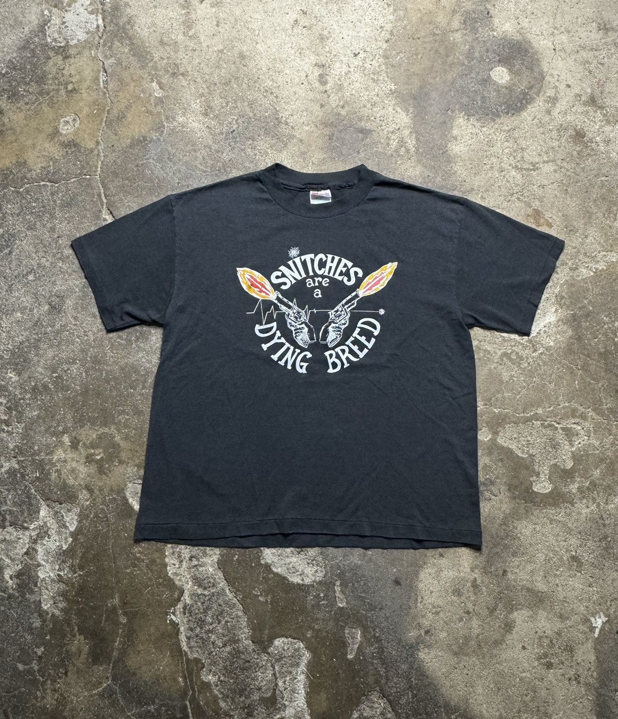 image of Harley Davidson x Made In USA Vintage “Snitches Are A Dying Breed Faded” T Shirt in Black (Size XL)