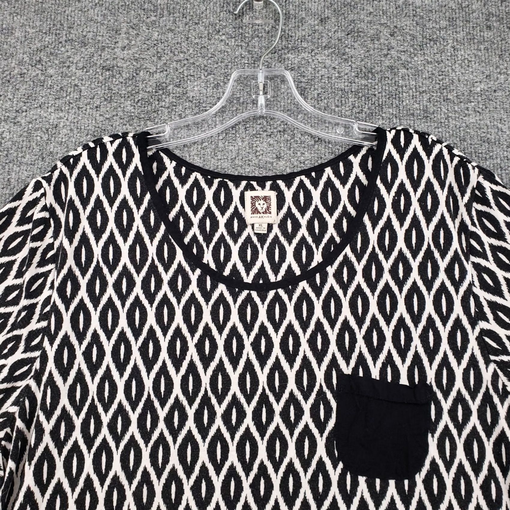Anne Klein Anne Klein Dress Womens XL Black Shift Diamont Print Round Neck Short Sleeves Size 40" / US 18 - 5 Thumbnail