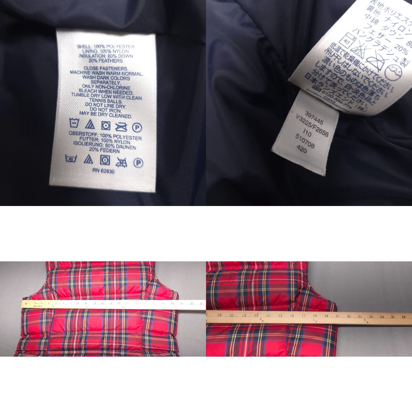 Lands' End Lands End Lands' End Womens S Red Tartan Plaid Down Puffer Vest Funnel Neck Layer Friendly