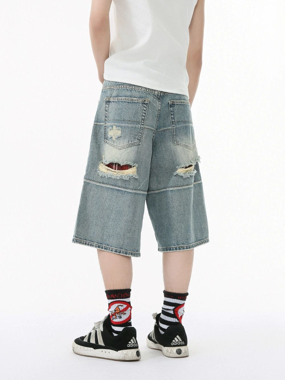 Japanese Brand × Jean Japanese retro distressed straight ripped denim shorts Size US 32 / EU 48 - 4 Thumbnail