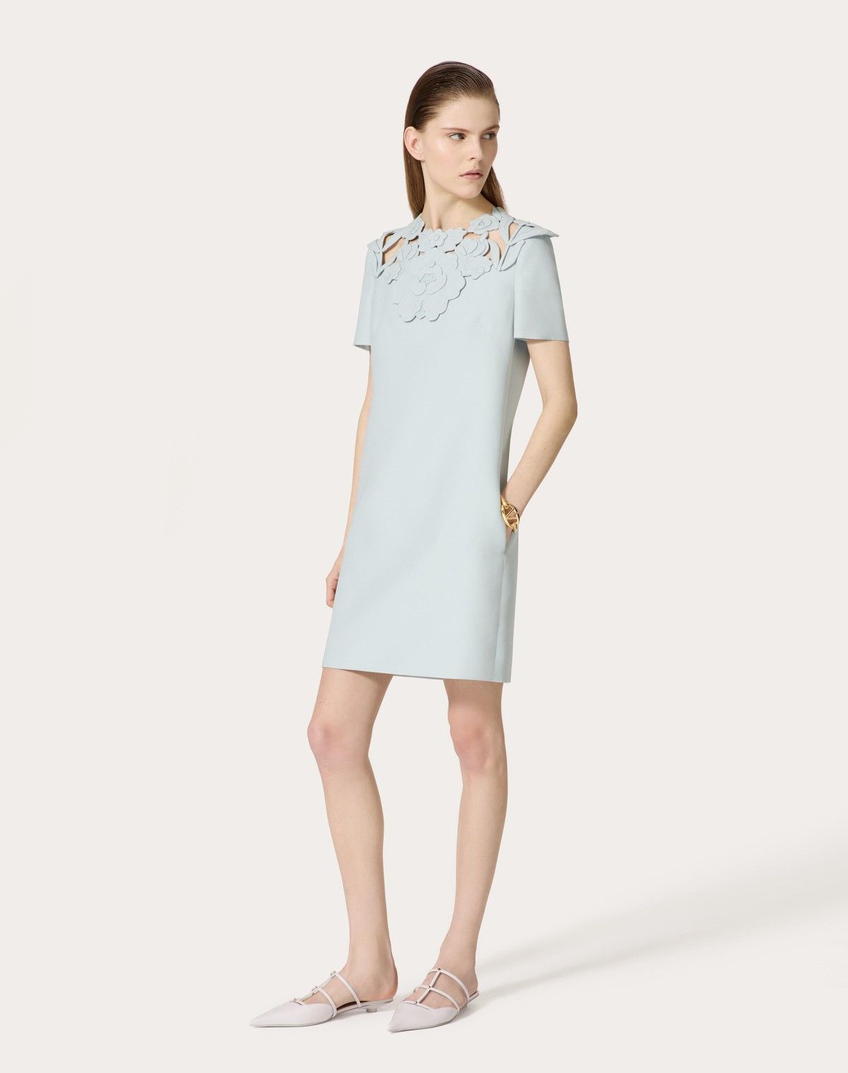 Valentino o1s1wg110525 Embroidered Crepe Coutoure Short Dress in Grey Size M / US 6-8 / IT 42-44 - 3 Thumbnail