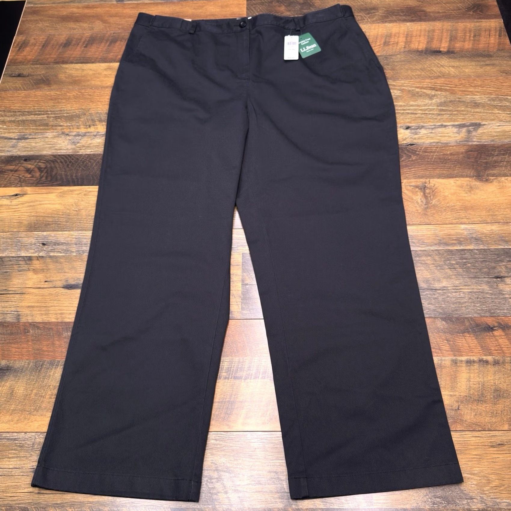 Vintage L.L. Bean Pants Womens 20W Regular Black High Rise Cotton Twill Straight Chino Flat Front Easy Care New Size 42" / US 20 - 2 Thumbnail