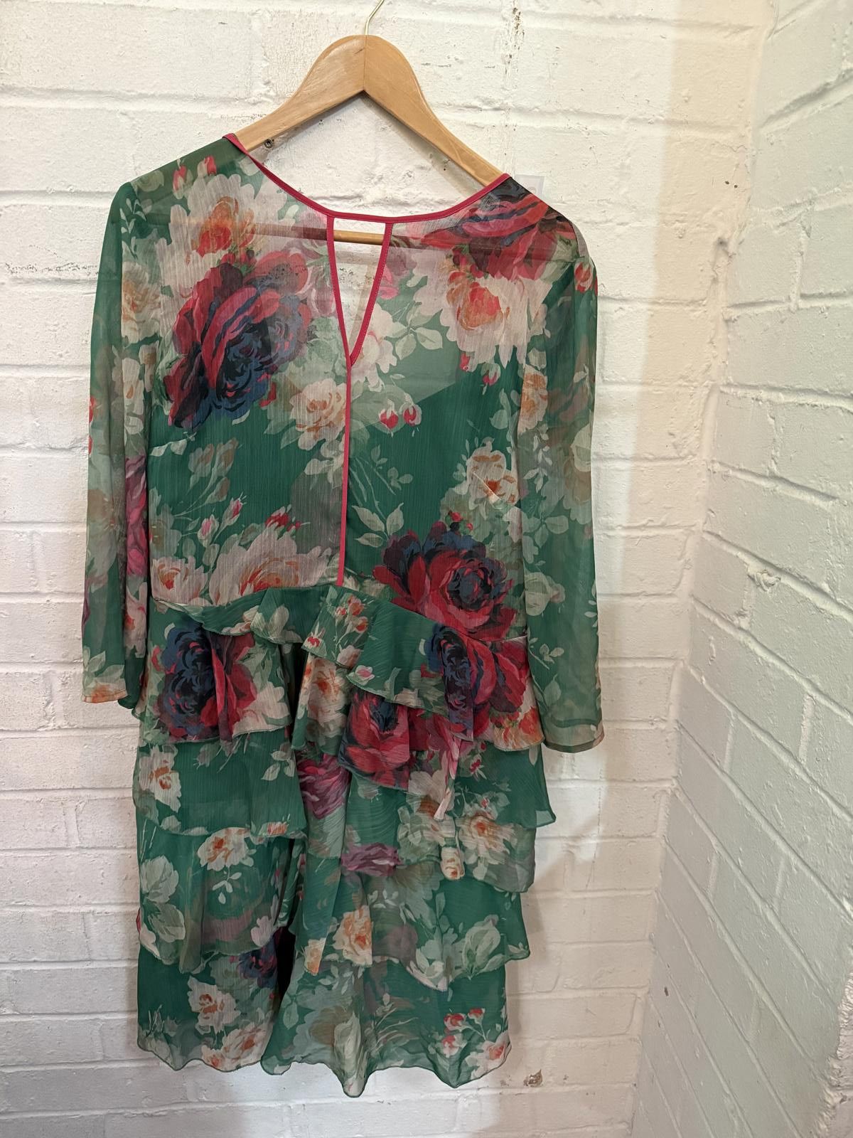 Next Level Apparel Green Floral Midi Dress with Ruffle Details Size M / US 6-8 / IT 42-44 - 1 Thumbnail