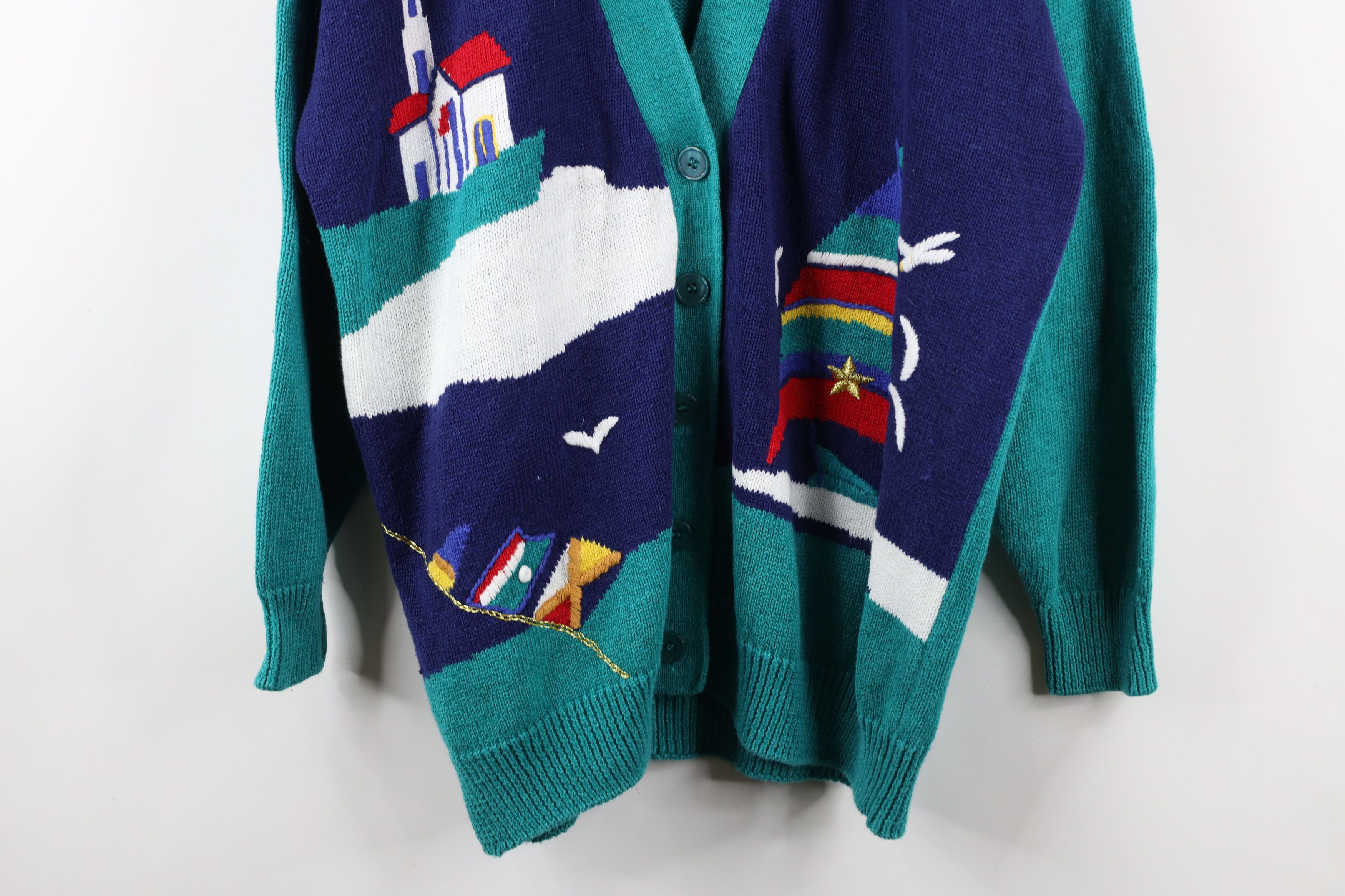 Vintage Vintage 90s Streetwear Sailing Over Print Cardigan Sweater Size XXL / US 16-18 / IT 52-54 - 3 Thumbnail