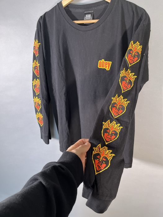 Obey Y2K Obey Andre the Giant “Flaming Heart” Longsleeve | Grailed