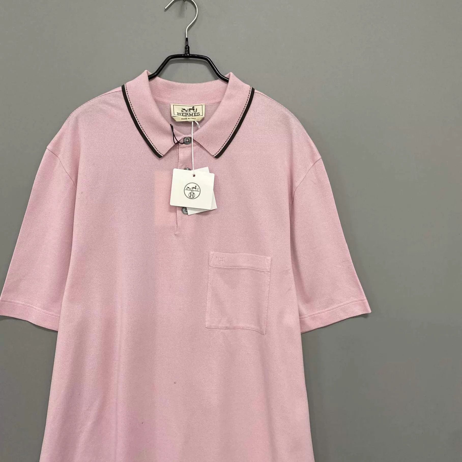 Hermes HERMES Pink H-Embroidered Pocket Polo Shirt XL Size US XL / EU 56 / 4 - 2 Thumbnail