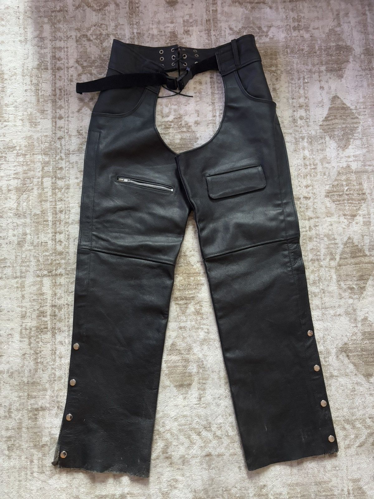 Vintage black real leather chaps