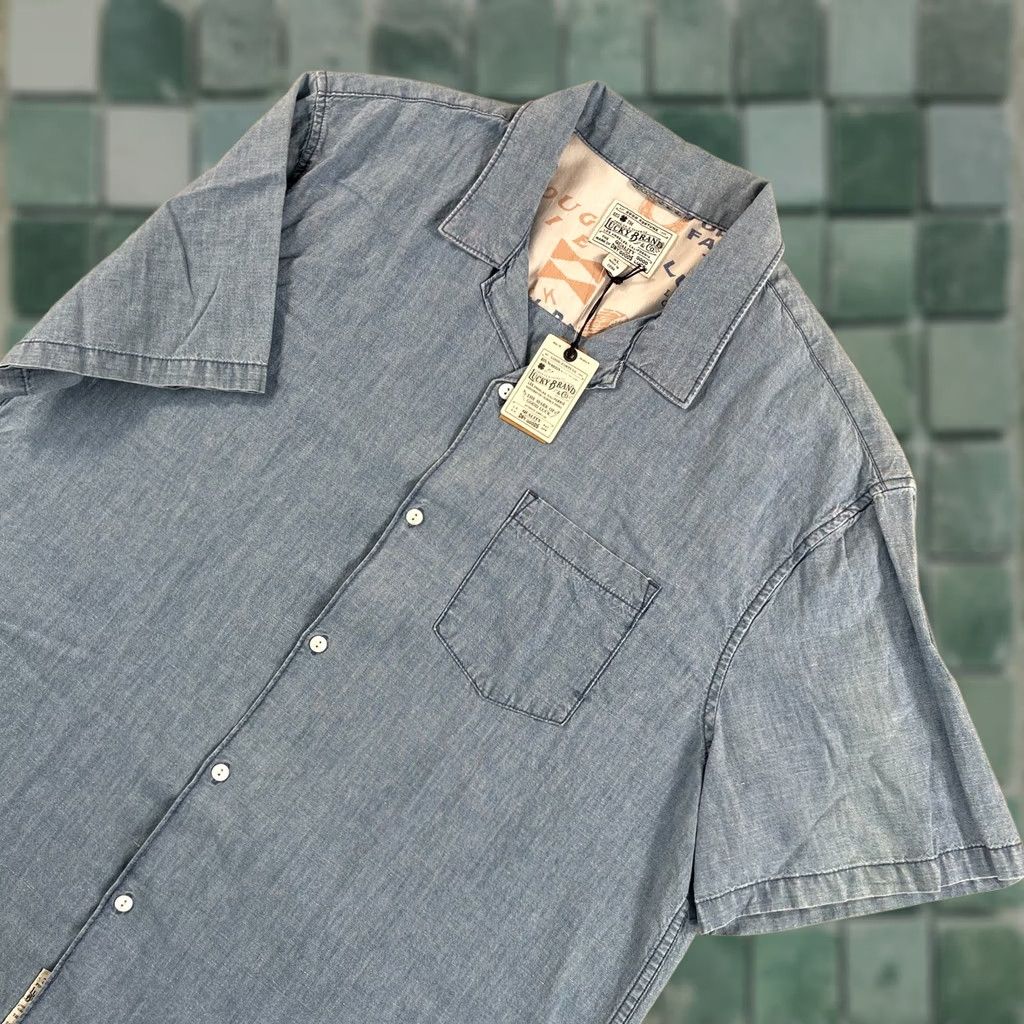 Lucky Brand Lucky Brand Camp Shirt Men XL Blue Chambray Denim Hemp Blend Short Sleeve NWT Size US XL / EU 56 / 4 - 1 Thumbnail