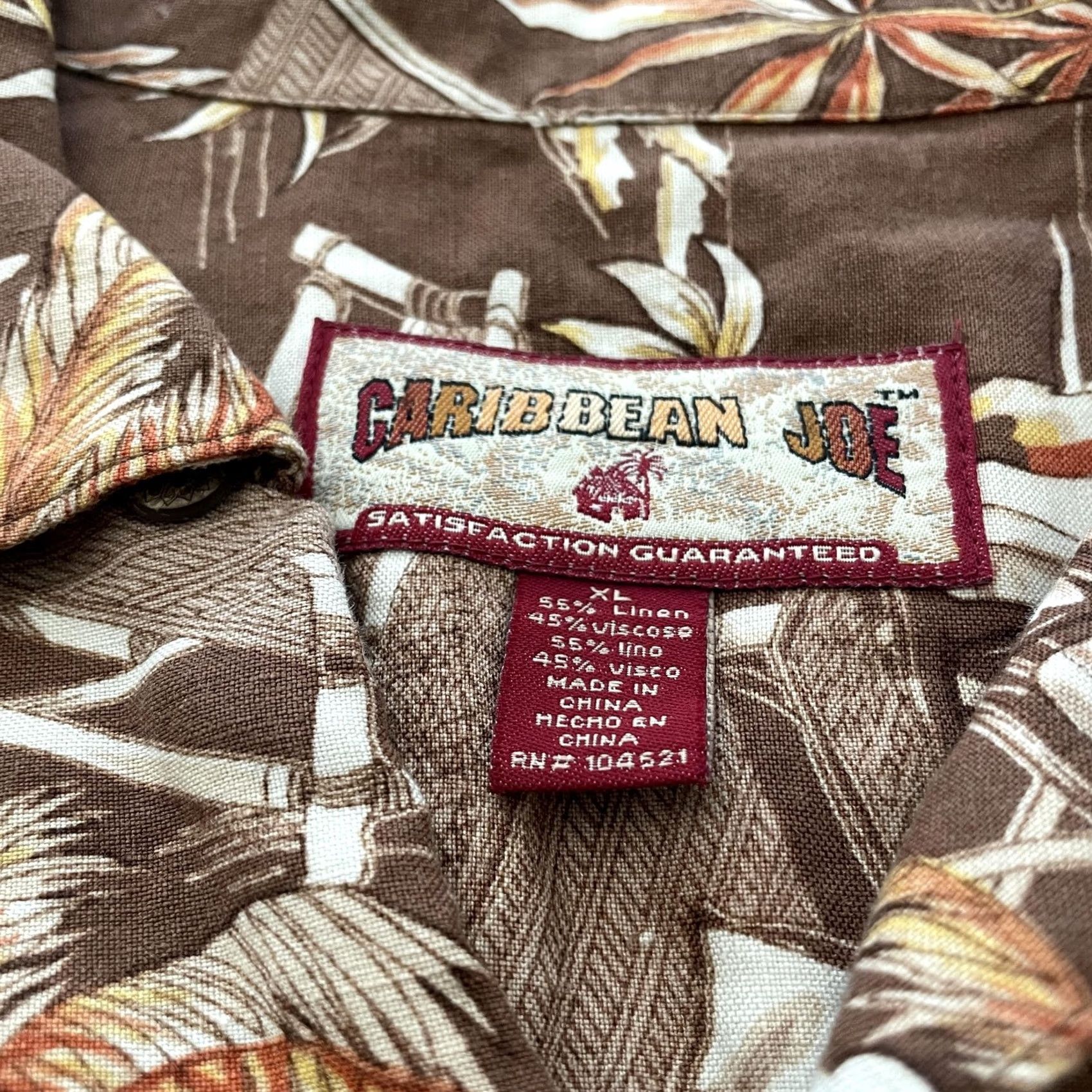 Vintage Caribbean Joe Shirt Mens XL Brown Floral Palm Tree Linen Blend Hawaiian Beach Size US XL / EU 56 / 4 - 6 Thumbnail