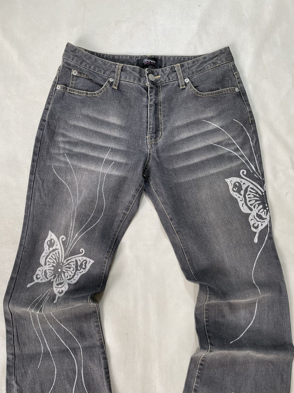 GOA Oririn Flare Jeans y2k Butterfly Printed Size US 28 / EU 44 - 2 Thumbnail