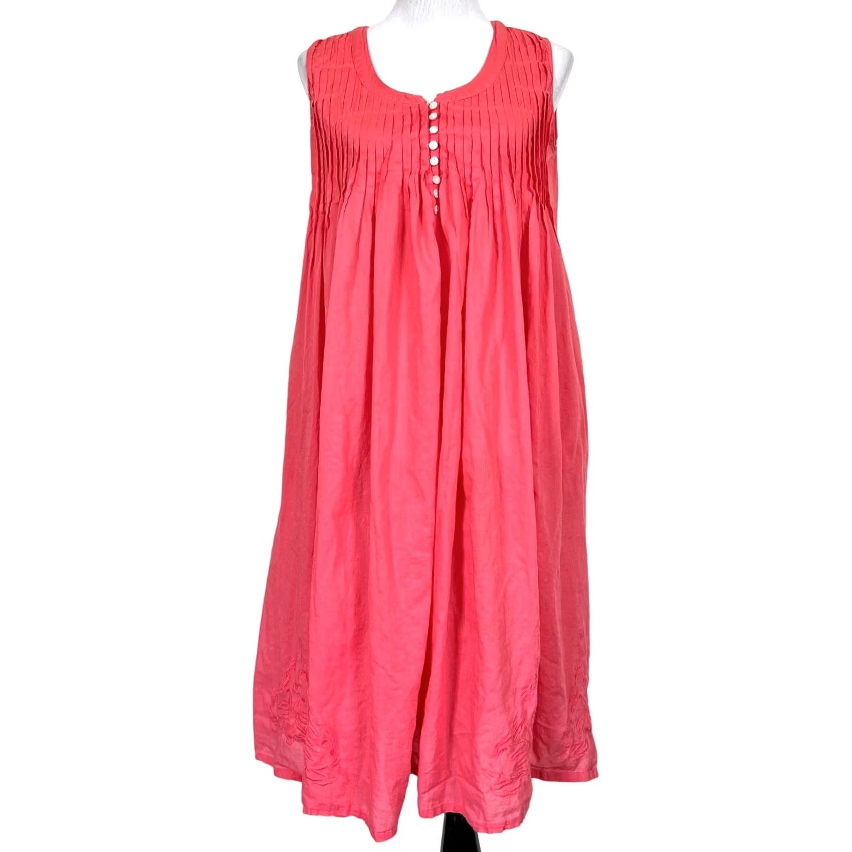 Pinko La Cera Cotton Sleeveless Dress Embroidered Coral Pink Lightweight Pockets Sz M - Women Sundress Midi Zipper? Size M / US 6-8 / IT 42-44 - 2 Thumbnail
