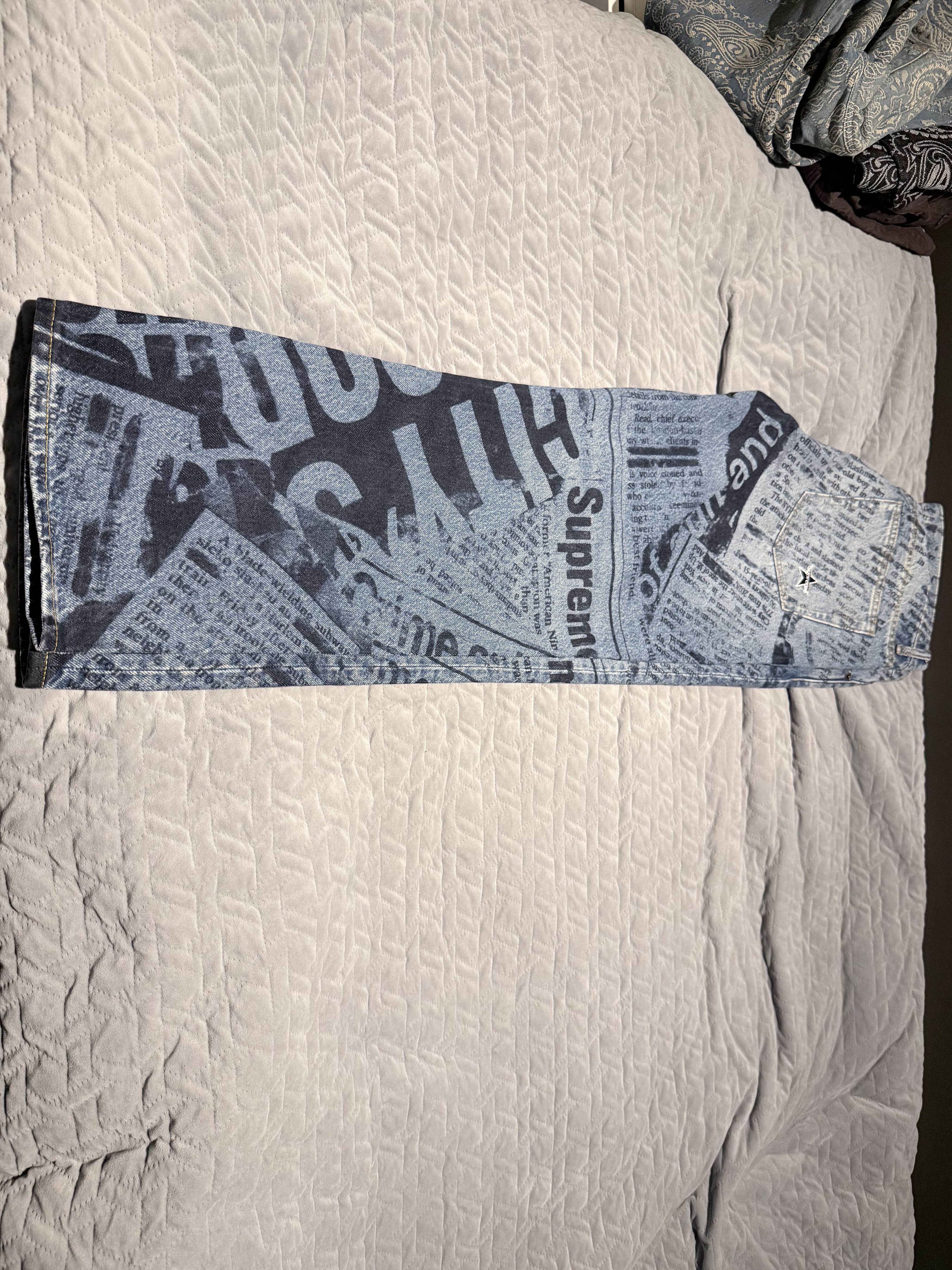 Supreme Supreme Newspaper Print Denim Jeans – Blue Size US 34 / EU 50 - 4 Thumbnail