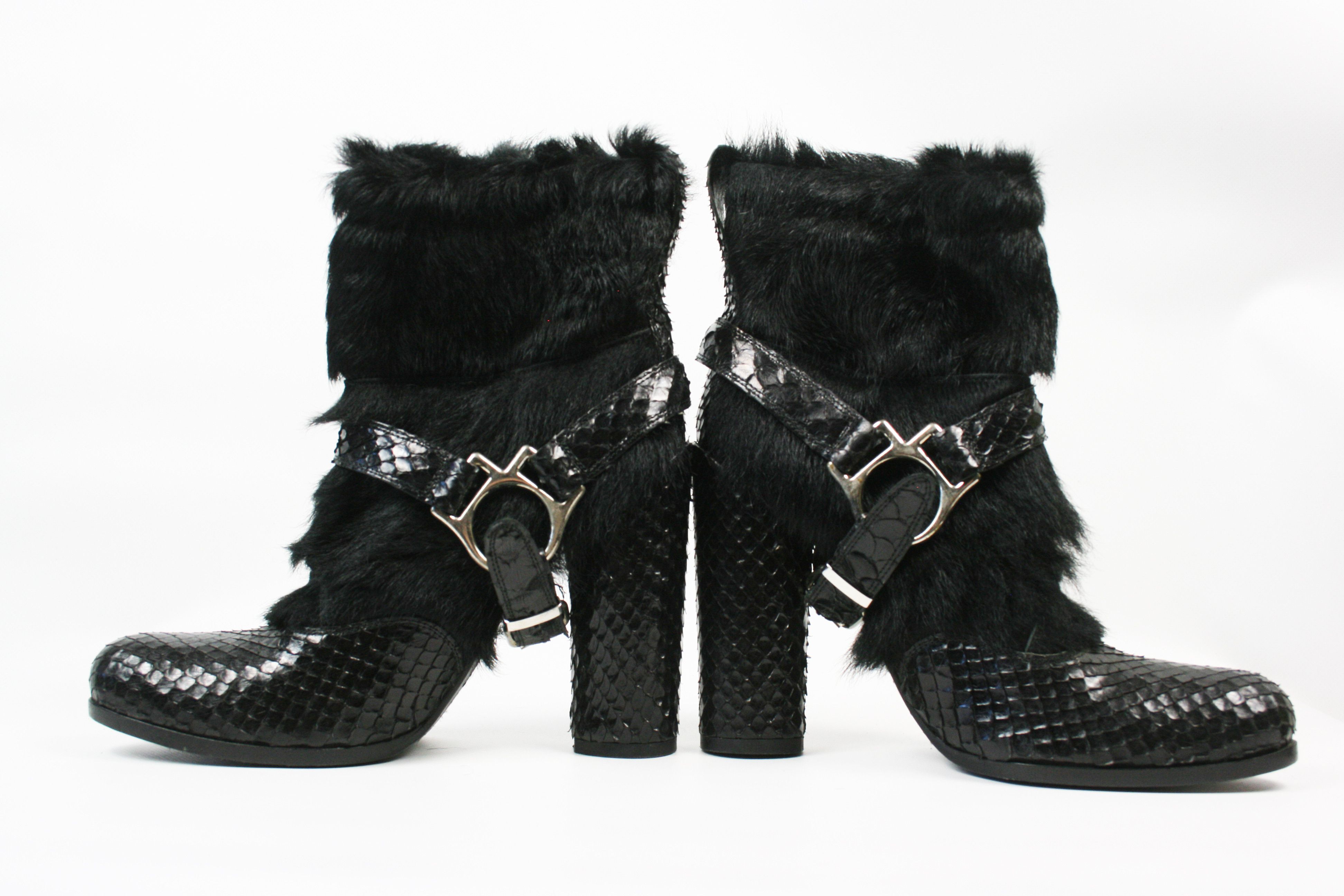 Gianni Barbato 00S Avant Garde Chewbacca Straps Fur Heeled Boots Vintage Size US 9 / IT 39 - 6 Thumbnail