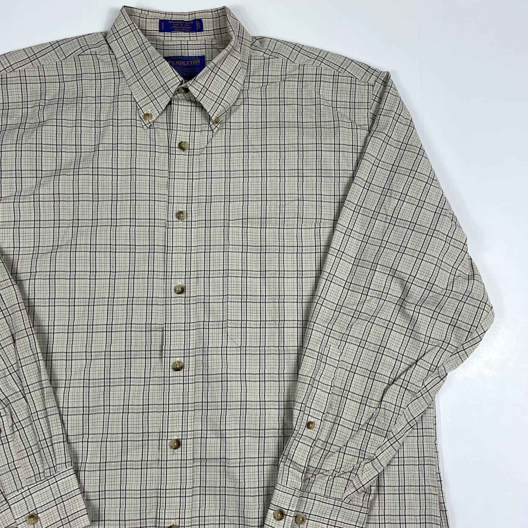 Pendleton VINTAGE Pendleton Broadway Cloth Shirt Mens Large Beige Plaid Long Sleeve Button-Down Collared Size US L / EU 52-54 / 3 - 3 Thumbnail