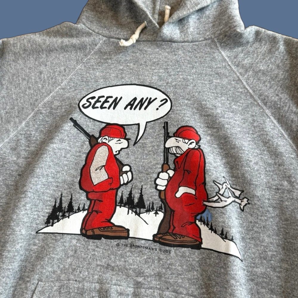 Vintage VINTAGE 80s Funny Deer Hunting Hoodie Sweatshirt Large Gray Men Rugged Outdoor 90s Theme Hunting Sweatshirt Size US L / EU 52-54 / 3 - 1 Thumbnail