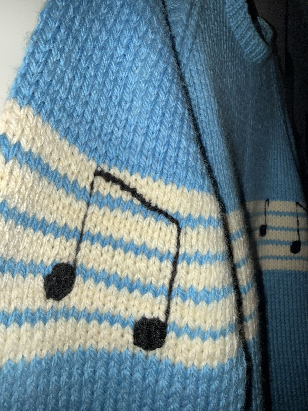Other Vintage 80s Handmade European "Musical Note" Knit - Sky Blue Size US XL / EU 56 / 4 - 3 Thumbnail