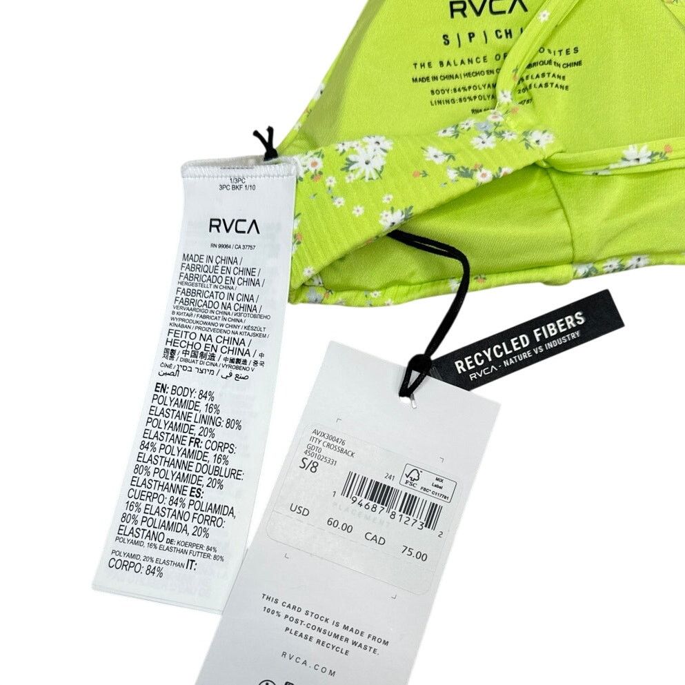 RVCA RVCA Itty Crossback Neon Green Bikini Top Women’s Sz S/8 NWT Size S / US 4 / IT 40 - 6 Thumbnail