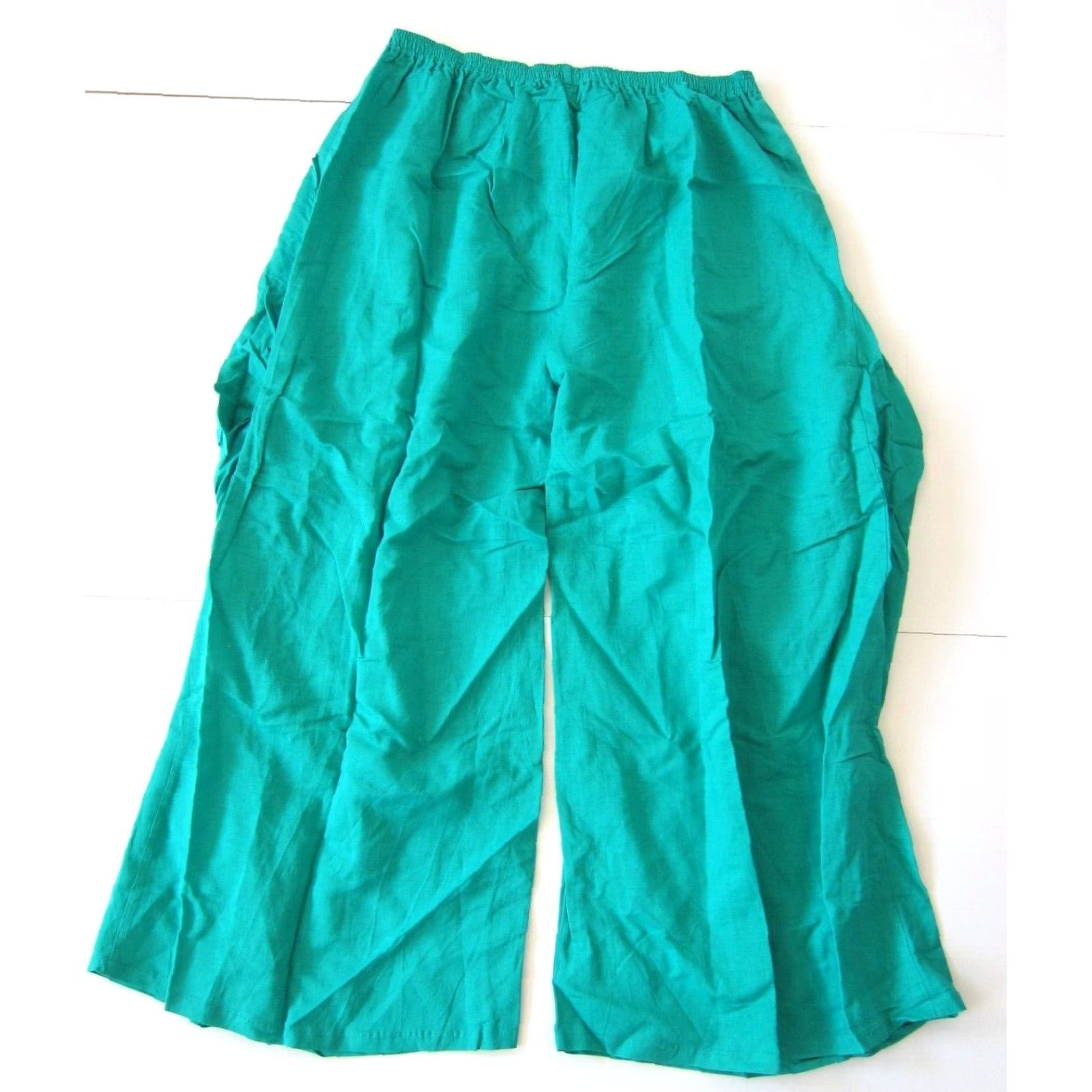 Vintage Ashro Pants Green High Rise Wide Leg Harem Lagenlook Pocket Linen Cotton Large Womens Size 36" / US 14 / IT 50 - 2 Thumbnail
