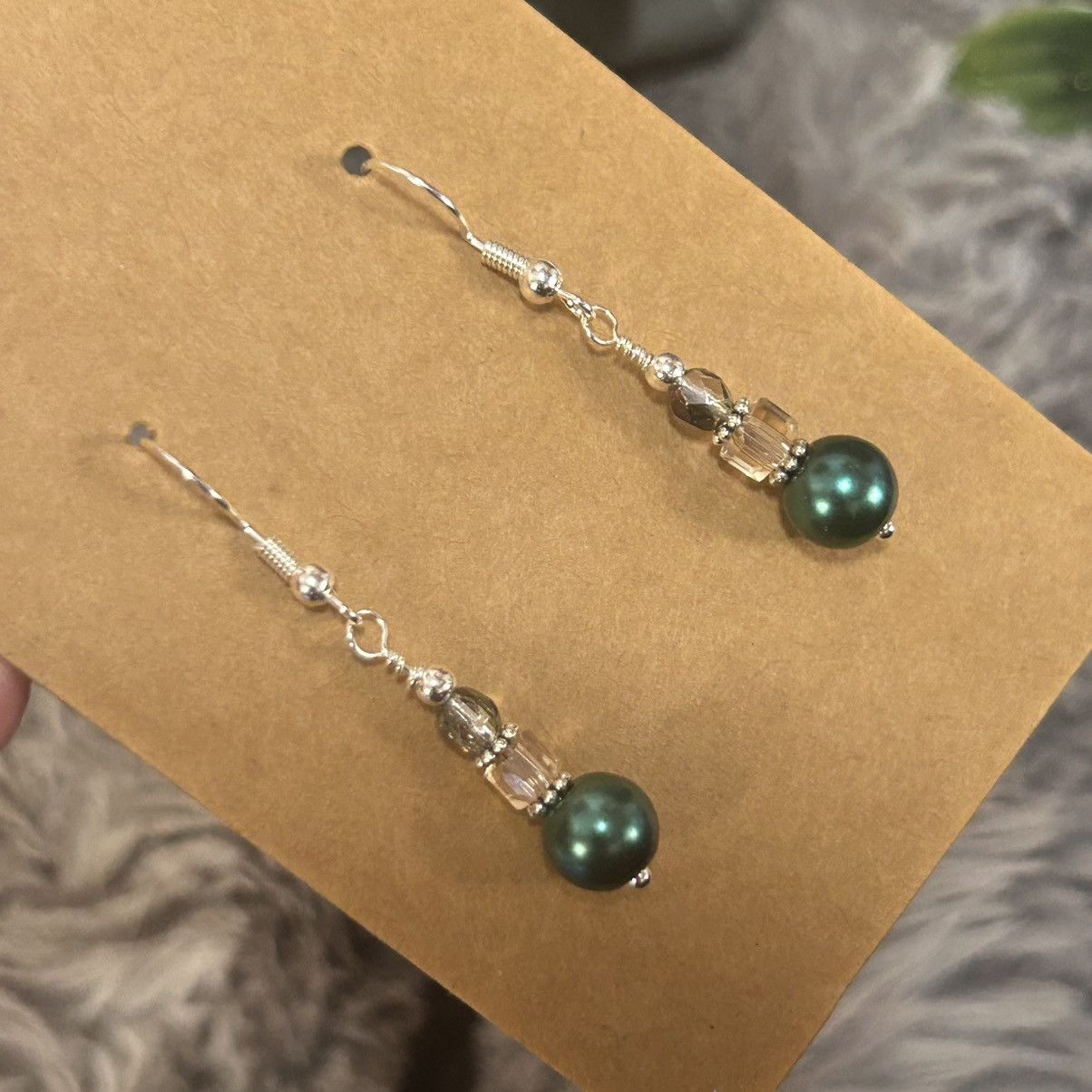 Handmade Handcrafted elegant peacock blue pearl crystal earrings Size ONE SIZE - 1 Thumbnail