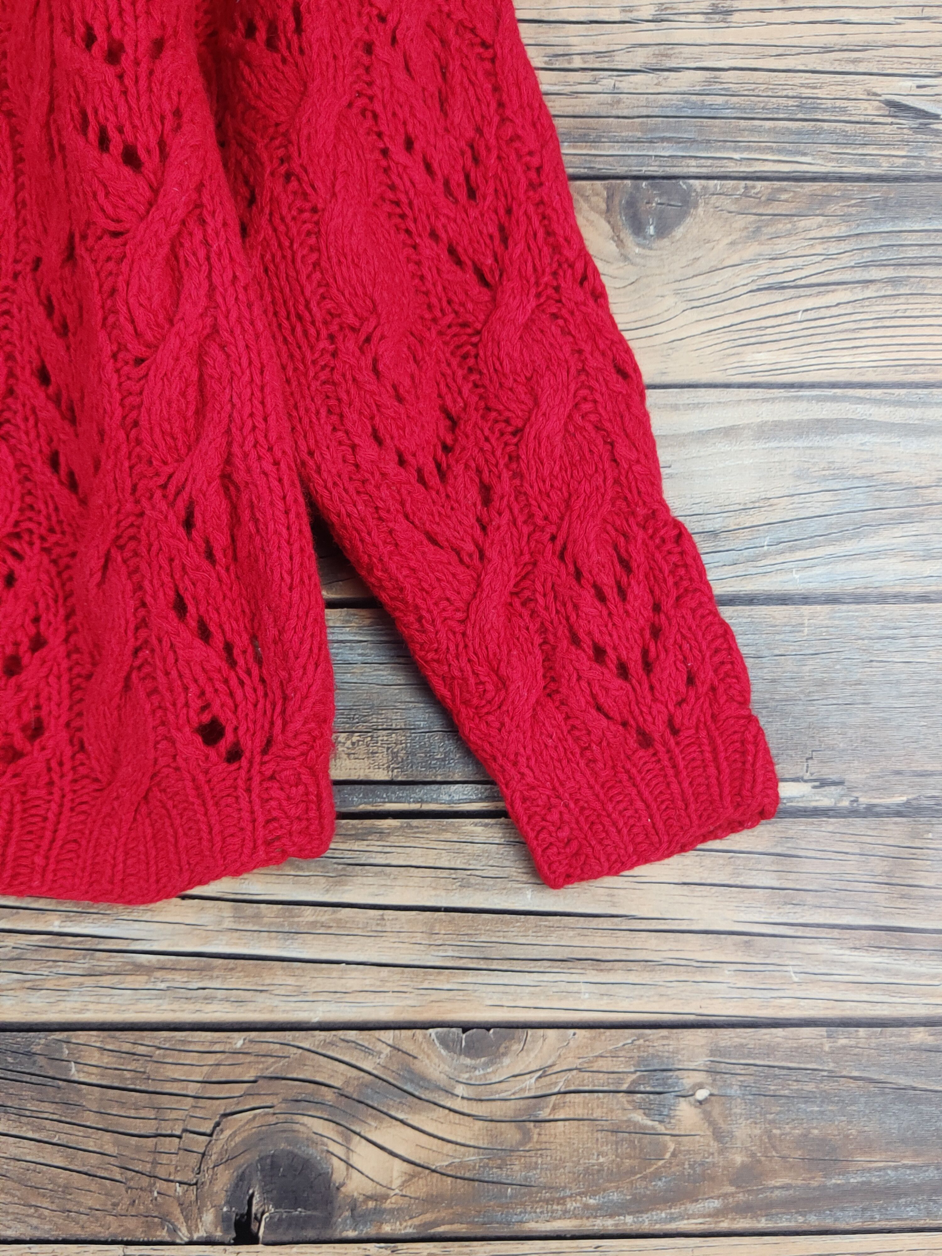Aran Isles Knitwear × Japanese Brand Cest Mon Amie Red Knitwear Cardigan #W1656 Size M / US 6-8 / IT 42-44 - 6 Thumbnail