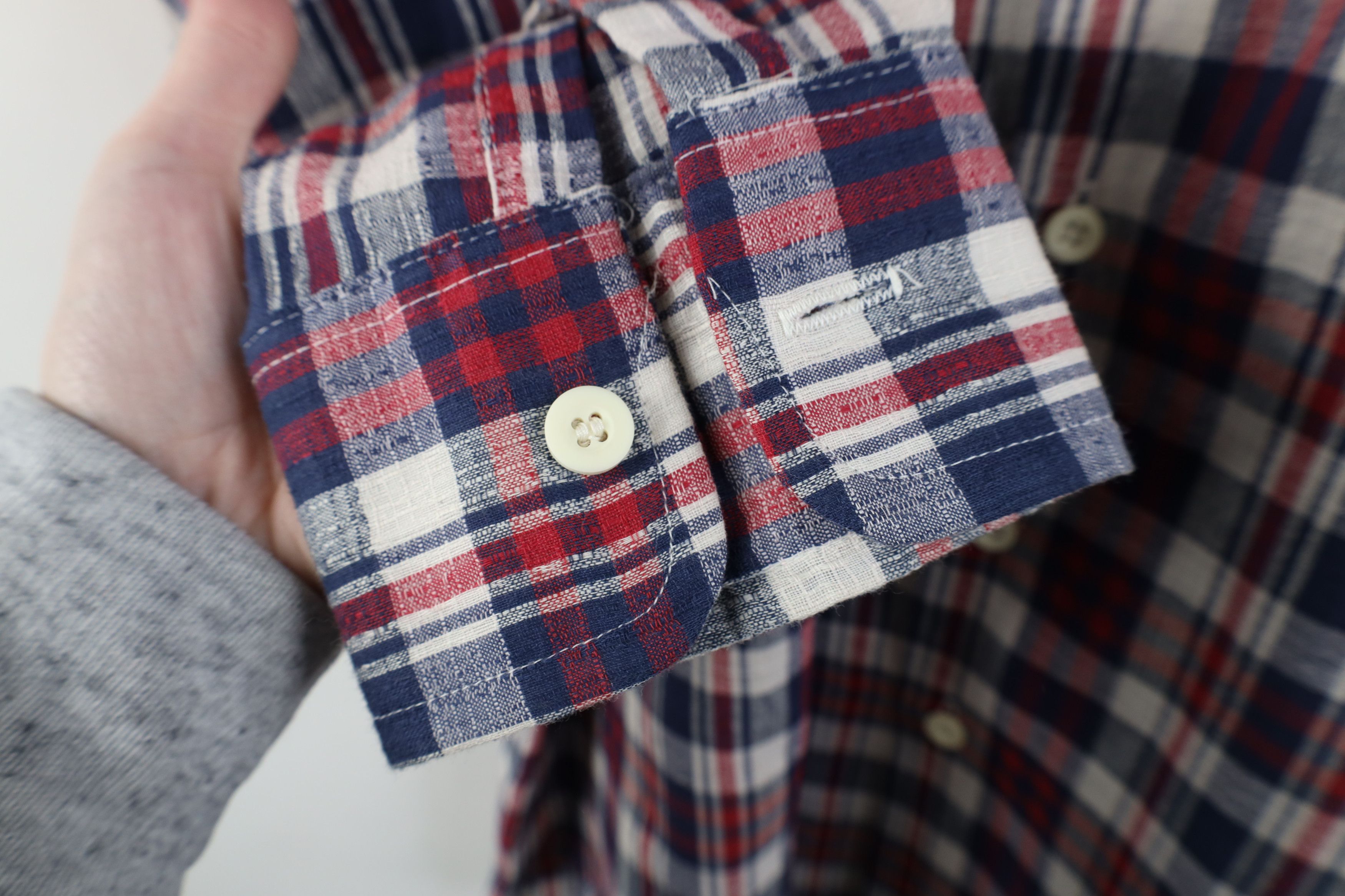Vintage Vintage 70s Streetwear Knit Collared Button Shirt Plaid Size US L / EU 52-54 / 3 - 7 Thumbnail
