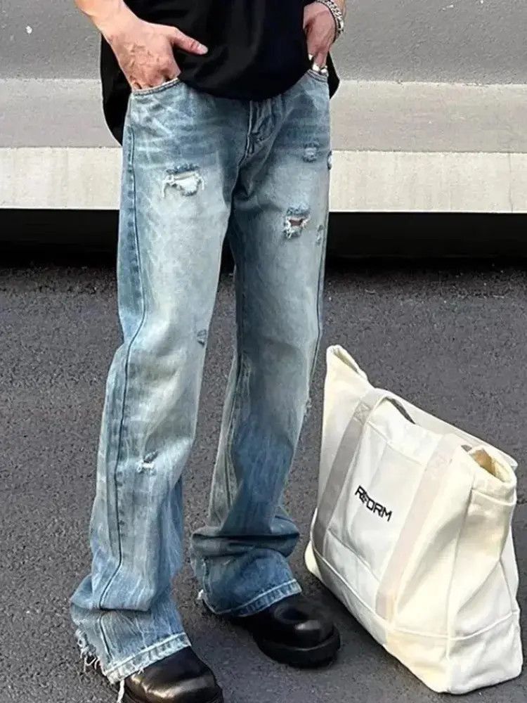 Japanese Brand Distressed Stack Baggy Jeans, Flared Jeans Size US 32 / EU 48 - 4 Thumbnail