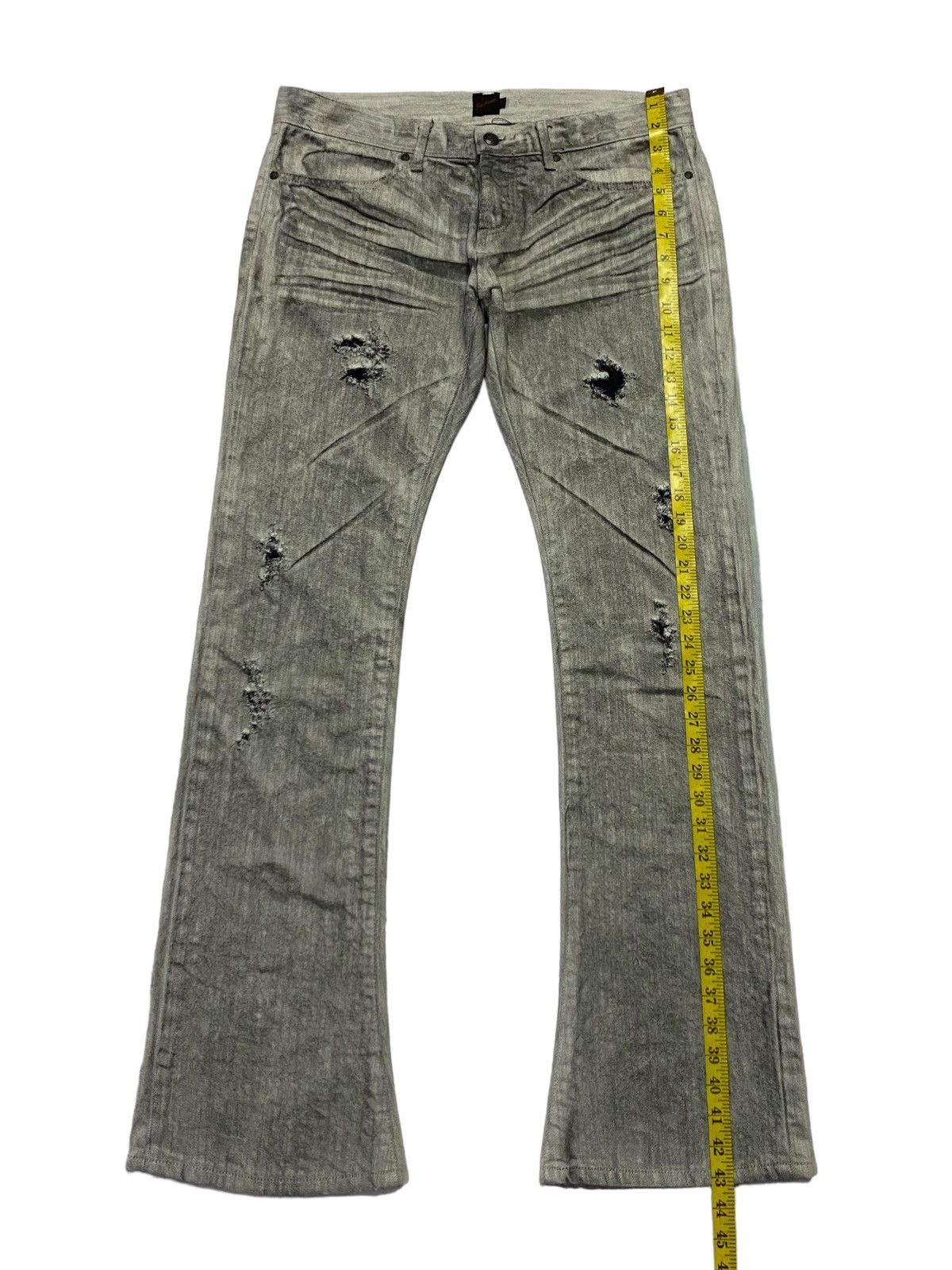JACKROSE Jack Rose Ripped Distressed Clow Mark Smoke Denim Pants Size 33" - 6 Thumbnail