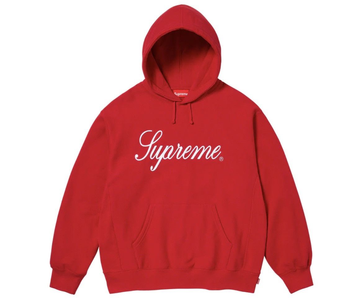 image of Supreme Raised Script Hooded Sweatshirt in Red, Men's (Size XL)