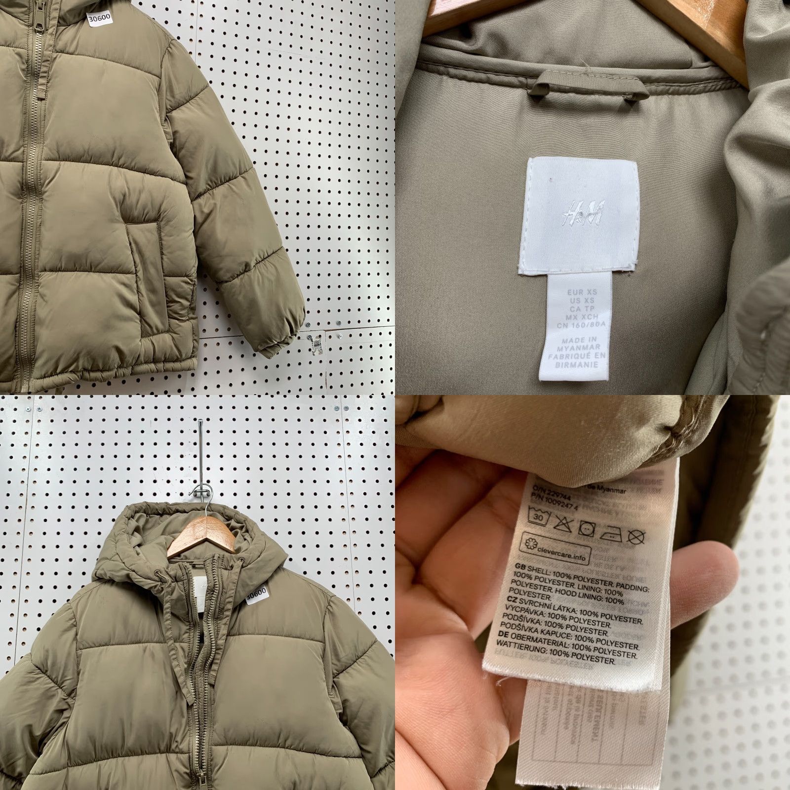 H&M VINTAGE H&M Puffer Jacket Beige Hooded Womens XS Full Zip Hoodie 23.5x25 - (adjusted to standard structure) Size XS / US 0-2 / IT 36-38 - 8 Thumbnail