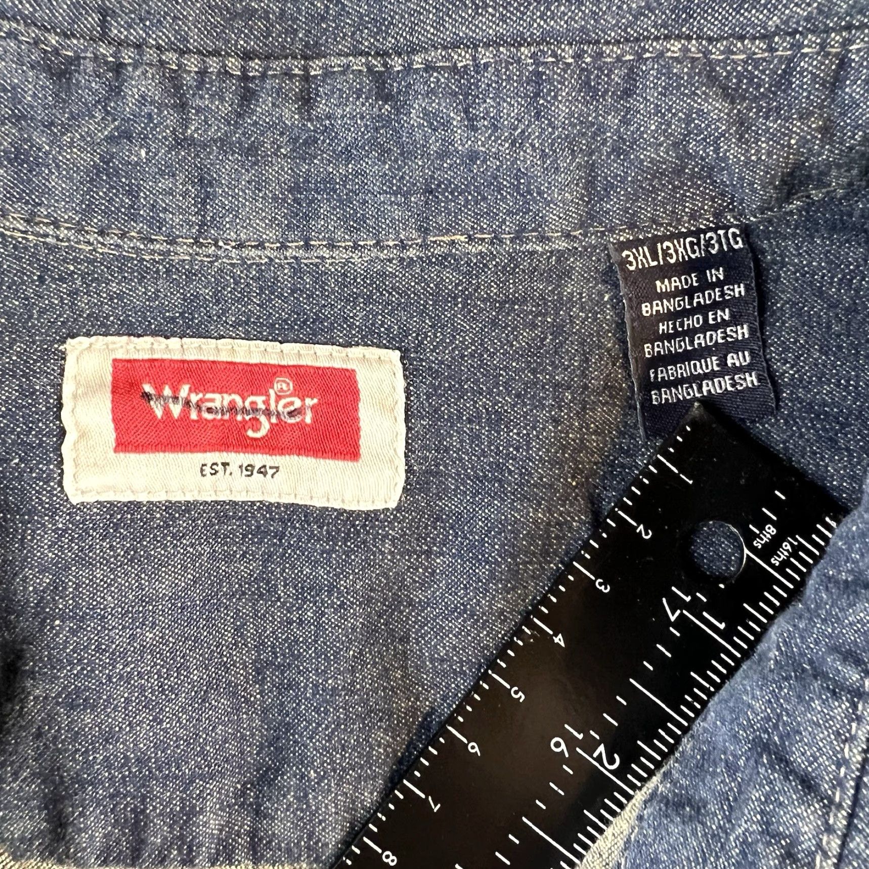 Wrangler Wrangler Mens Button-Up Denim Shirt 3XL Blue Long Sleeve Western Workwear Casual Classic Size US XXL / EU 58 / 5 - 3 Thumbnail