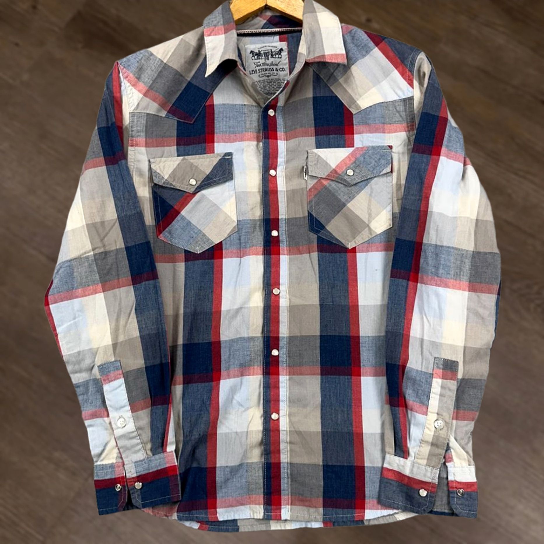 Levi's Levi's Shirt Mens Small Two Horse Brand Blue Red Plaid Western Pearl Snap Pockets Size US S / EU 44-46 / 1 - 1 Thumbnail