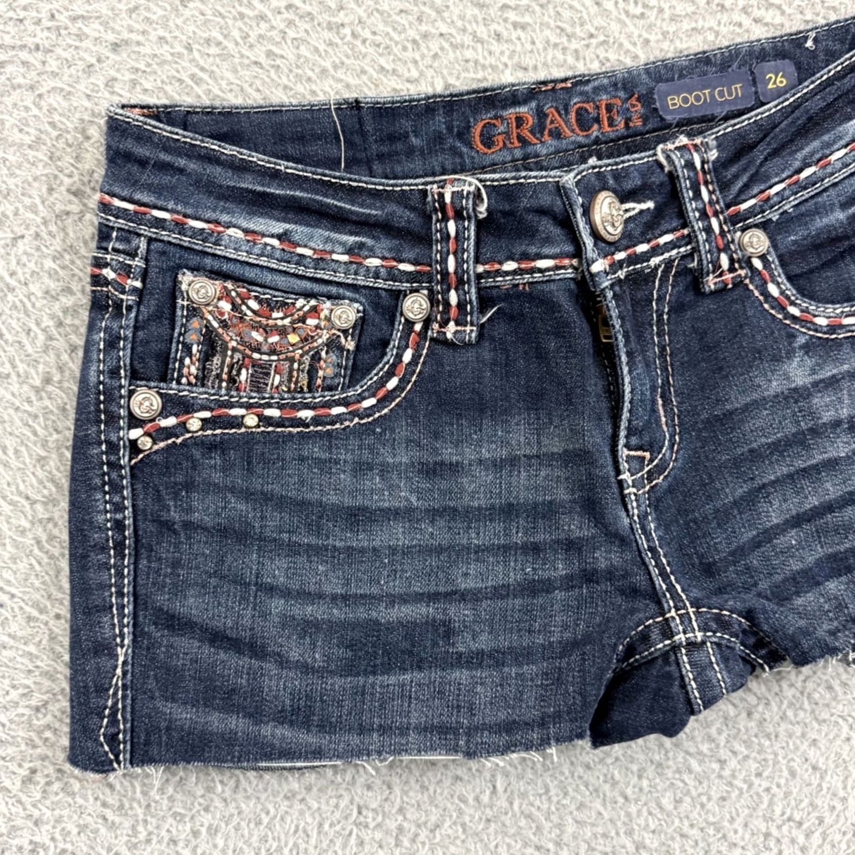 Grace in LA Grace in LA Shorts Women 26 Blue Denim Mid Rise Cutoff Stretch Vintage No Size 26" / US 2 / IT 38 - 3 Thumbnail
