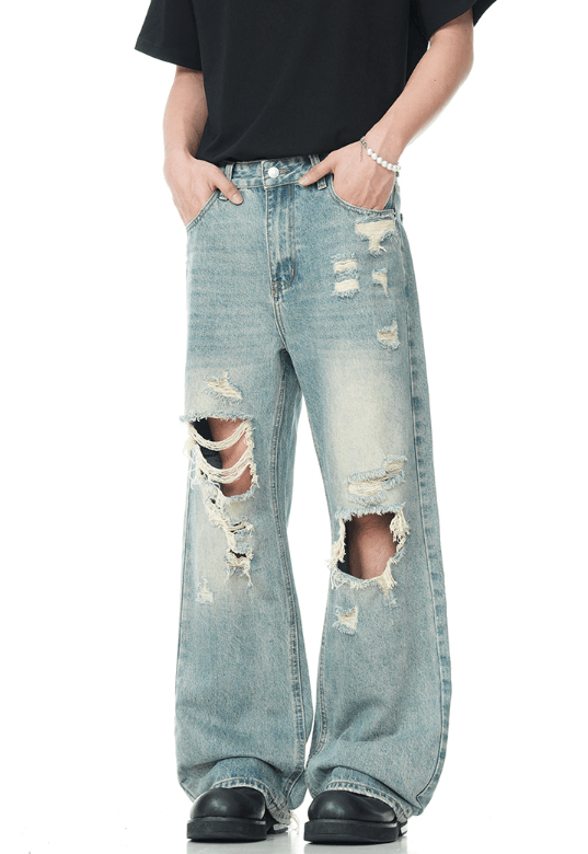 Japanese Brand × Jean American retro high street washed ripped jeans for men Size US 32 / EU 48 - 2 Thumbnail