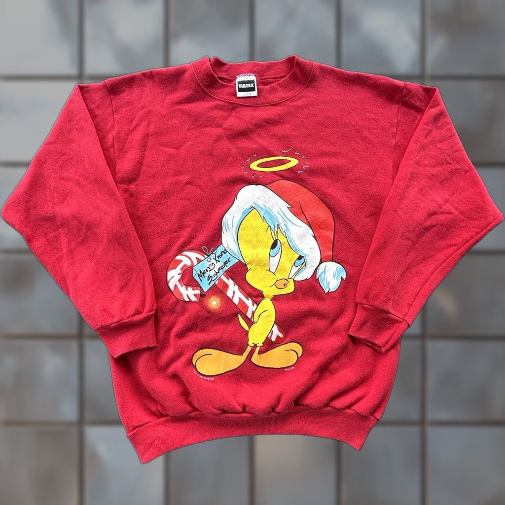 Tultex VTG Tultex Sweatshirt Shirt Adult XL Red Tweety Bird Looney Tunes Logo Pullover Crew Neck Long Sleeve Winter Fall Spring Women Mens Girls Boys Size XL / US 12-14 / IT 48-50 - 1 Thumbnail